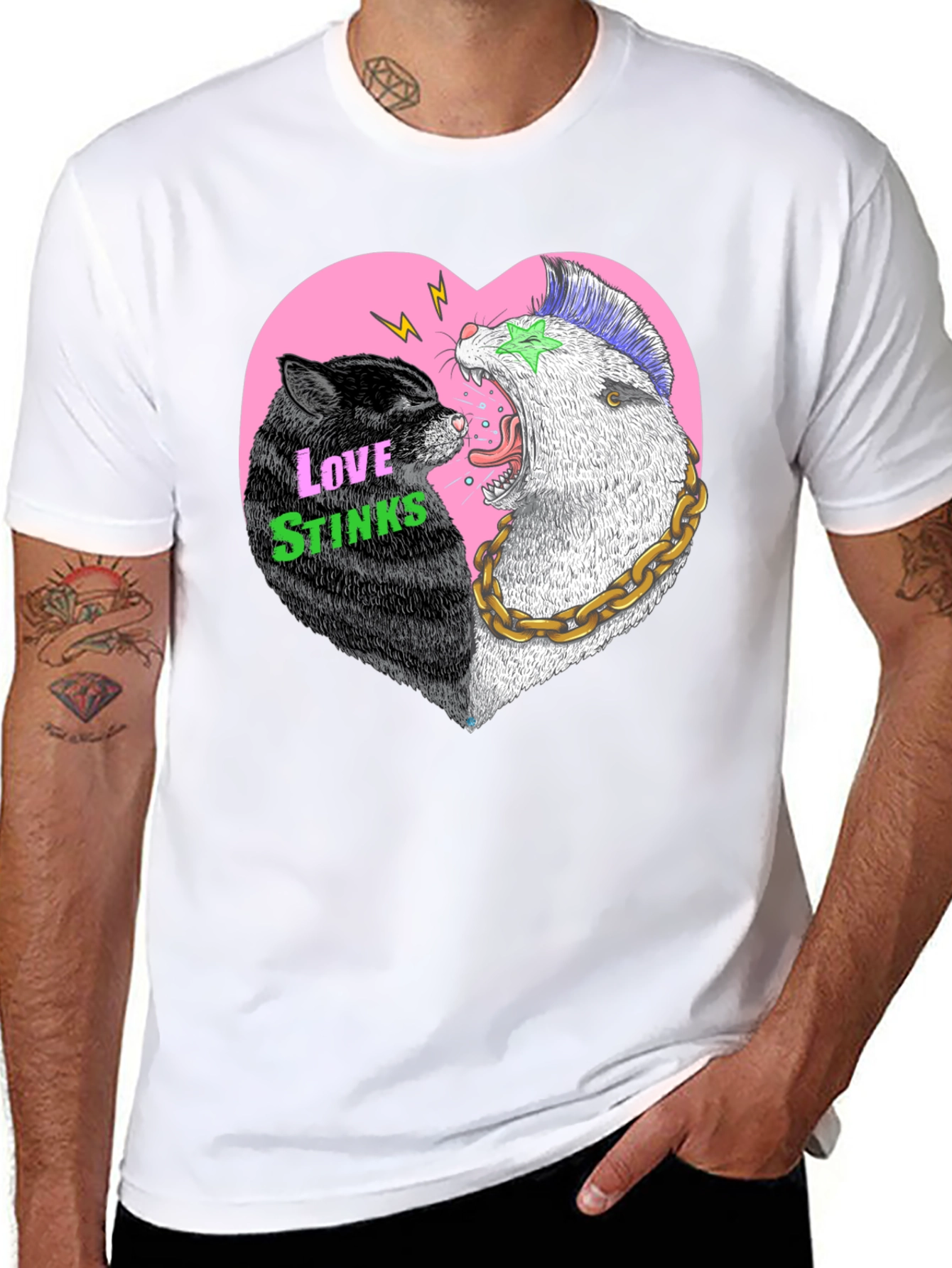 Love Stinks T-Shirt - Punk Cat & Opossum Heart