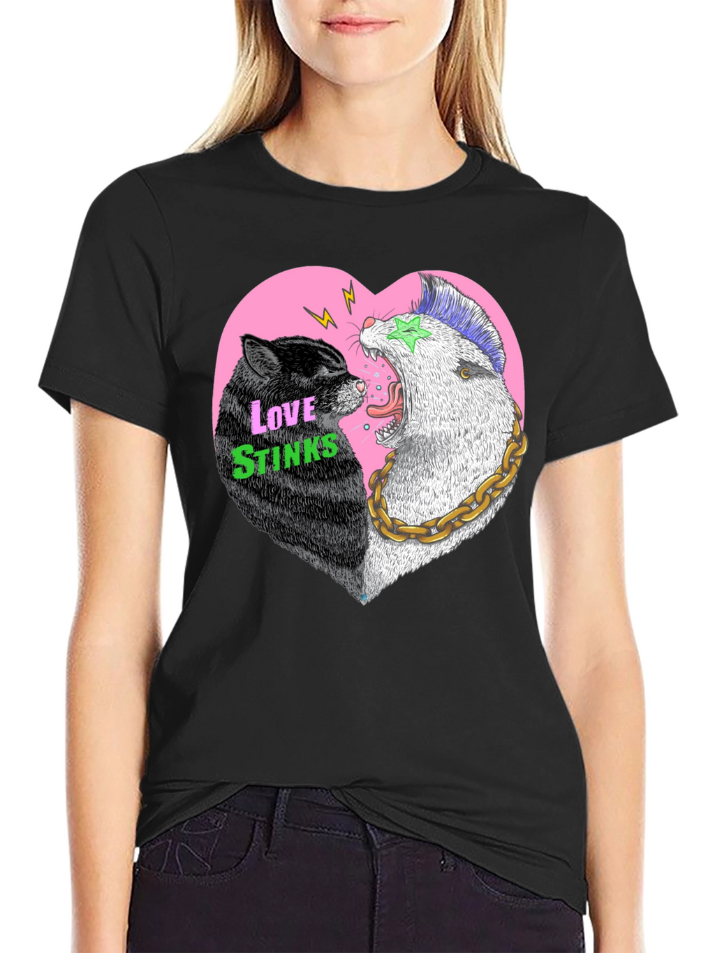 Love Stinks T-Shirt - Punk Cat & Opossum Heart