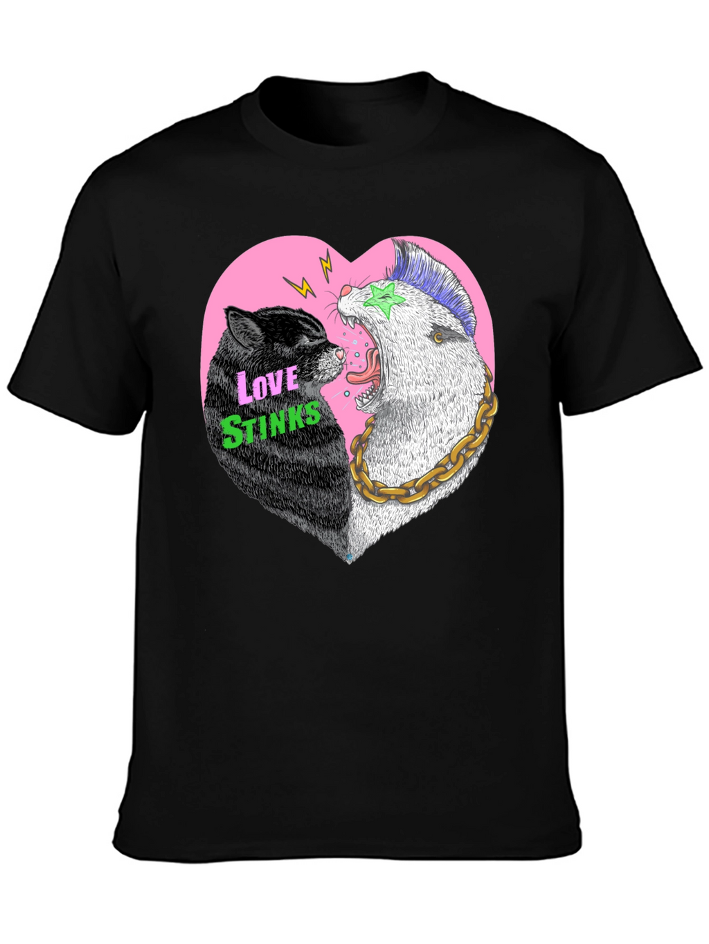 Love Stinks T-Shirt - Punk Cat & Opossum Heart