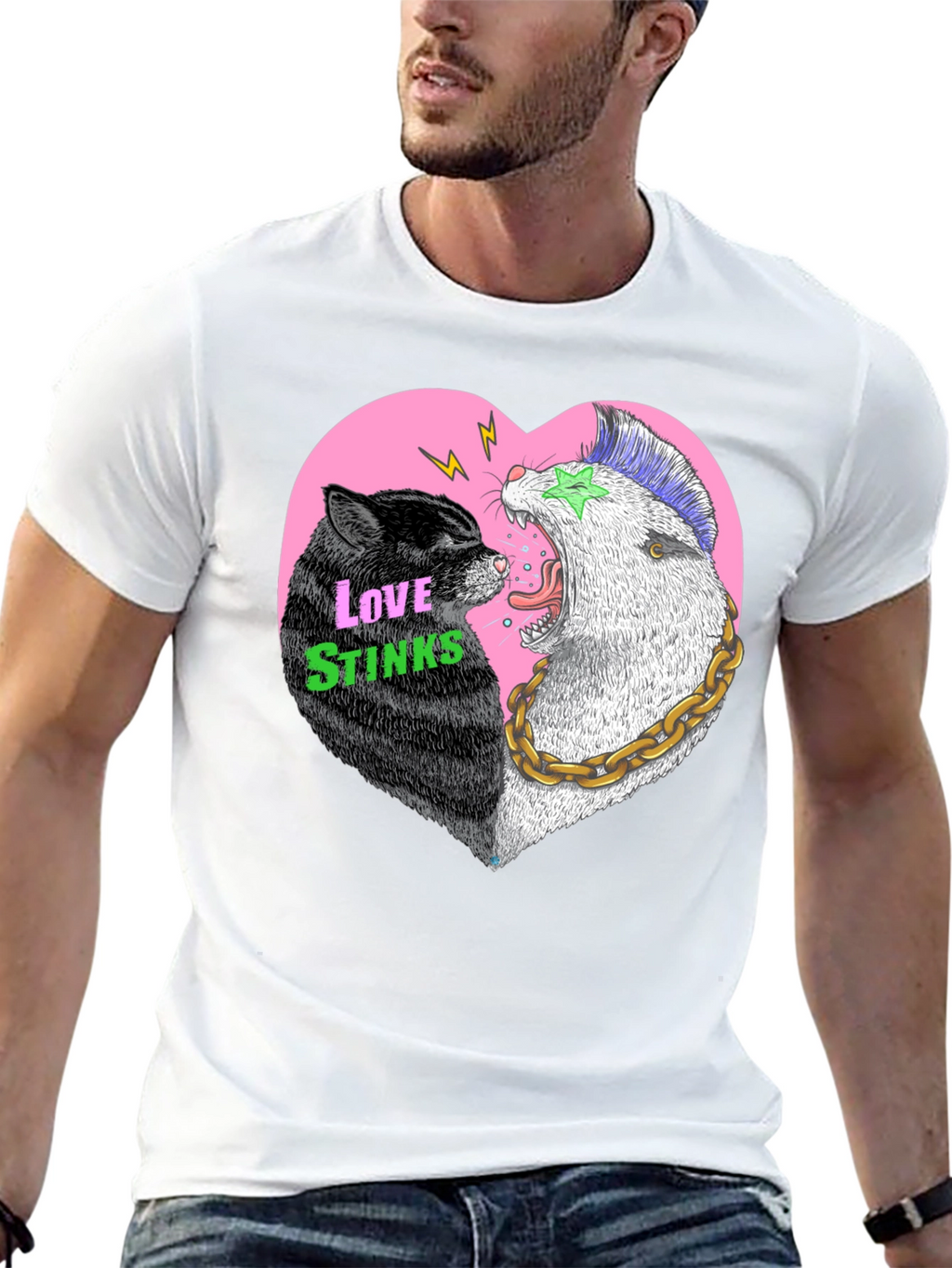 Love Stinks T-Shirt - Punk Cat & Opossum Heart