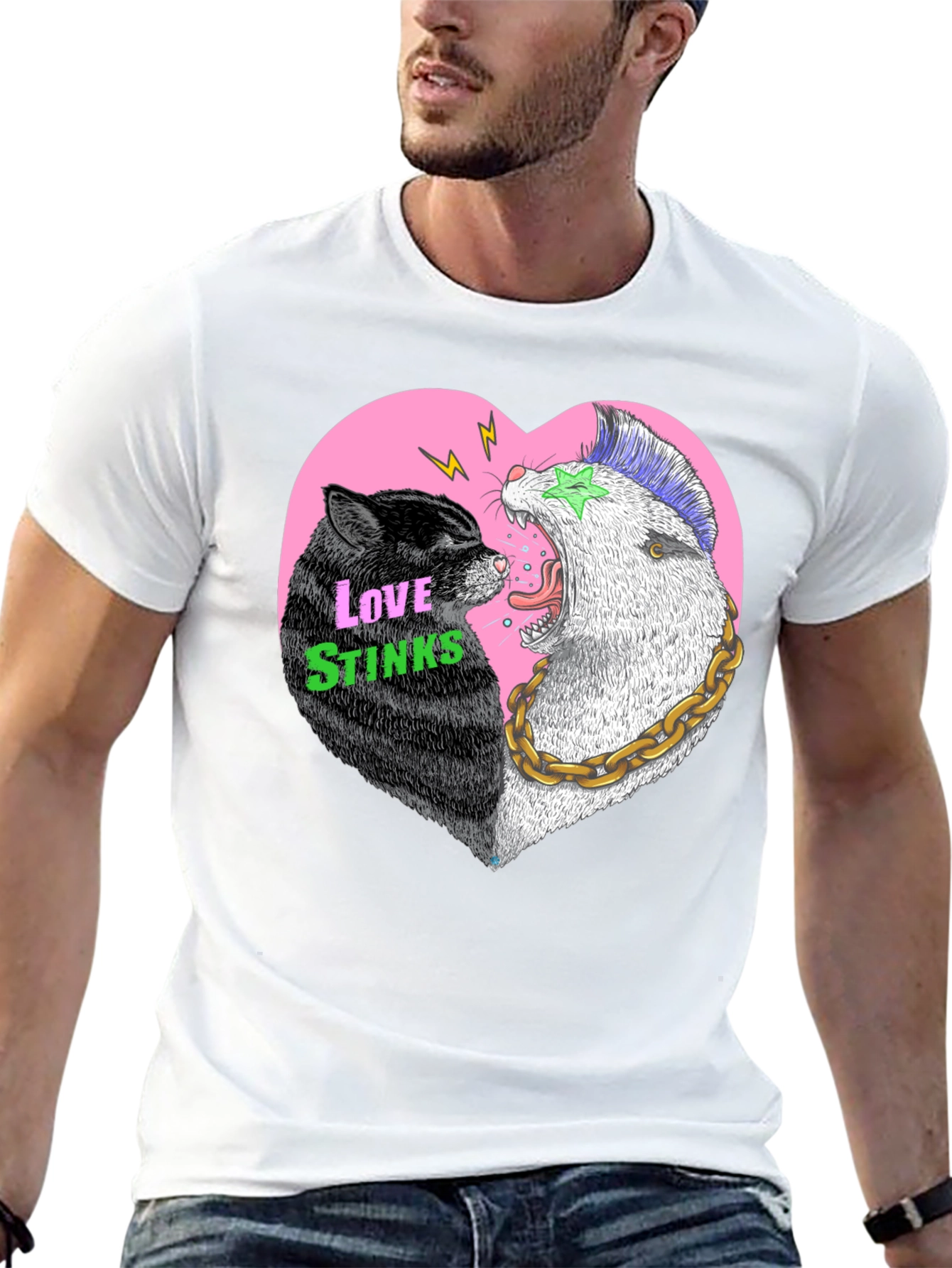 Love Stinks T-Shirt - Punk Cat & Opossum Heart