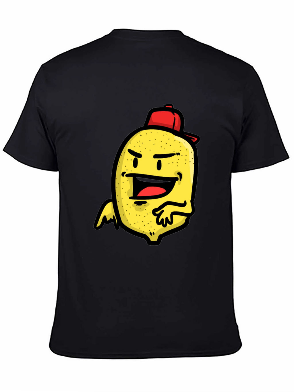 Cartoon Lemon Character Print Black T-Shirt