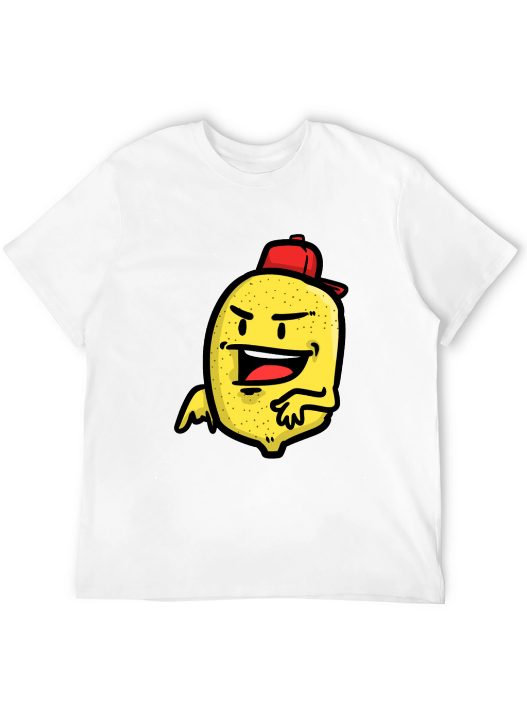 Cartoon Lemon Character Print Black T-Shirt
