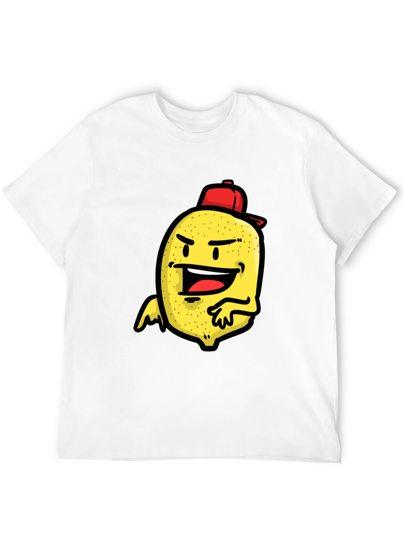 Cartoon Lemon Character Print Black T-Shirt