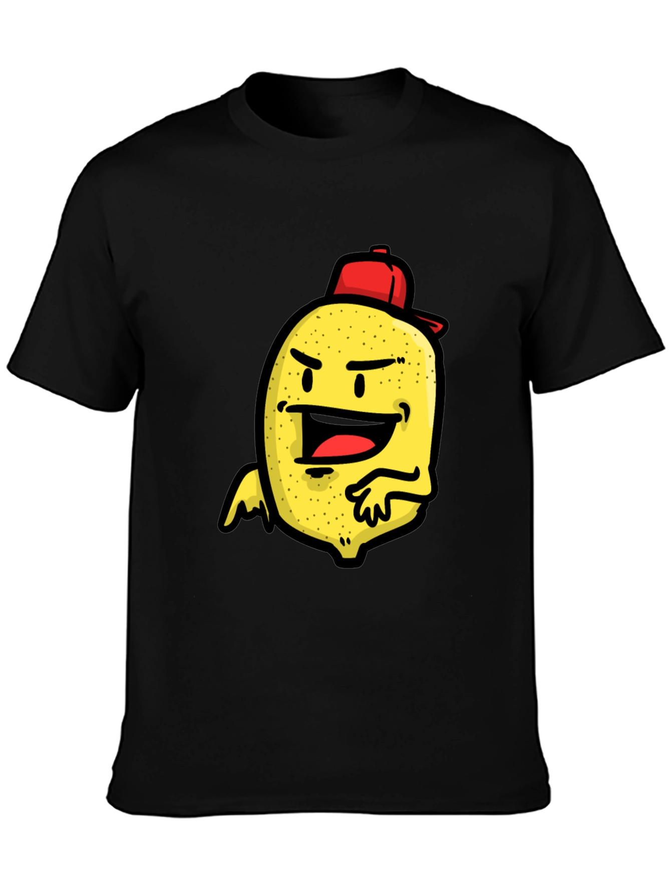 Cartoon Lemon Character Print Black T-Shirt