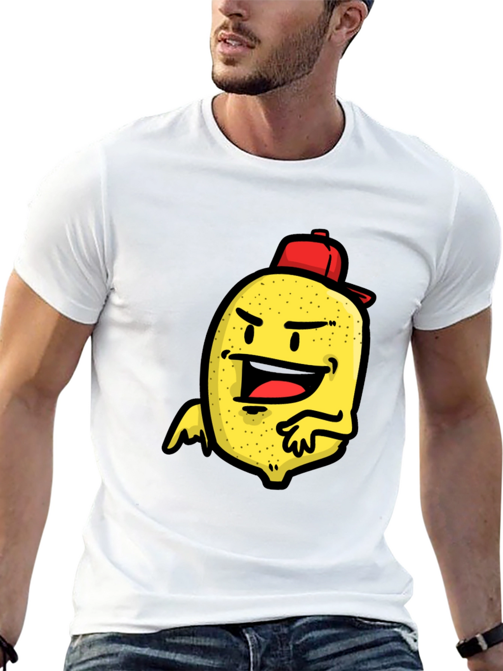 Cartoon Lemon Character Print Black T-Shirt