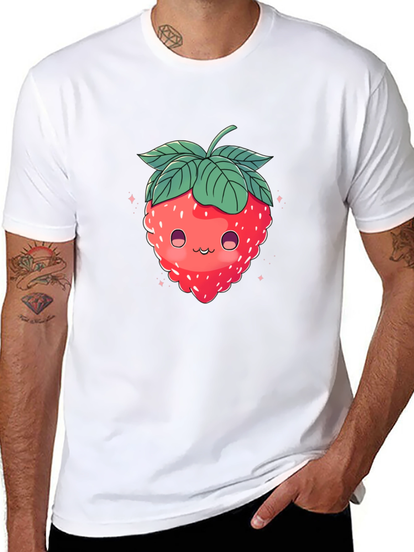 Cute Strawberry Graphic Black T-Shirt