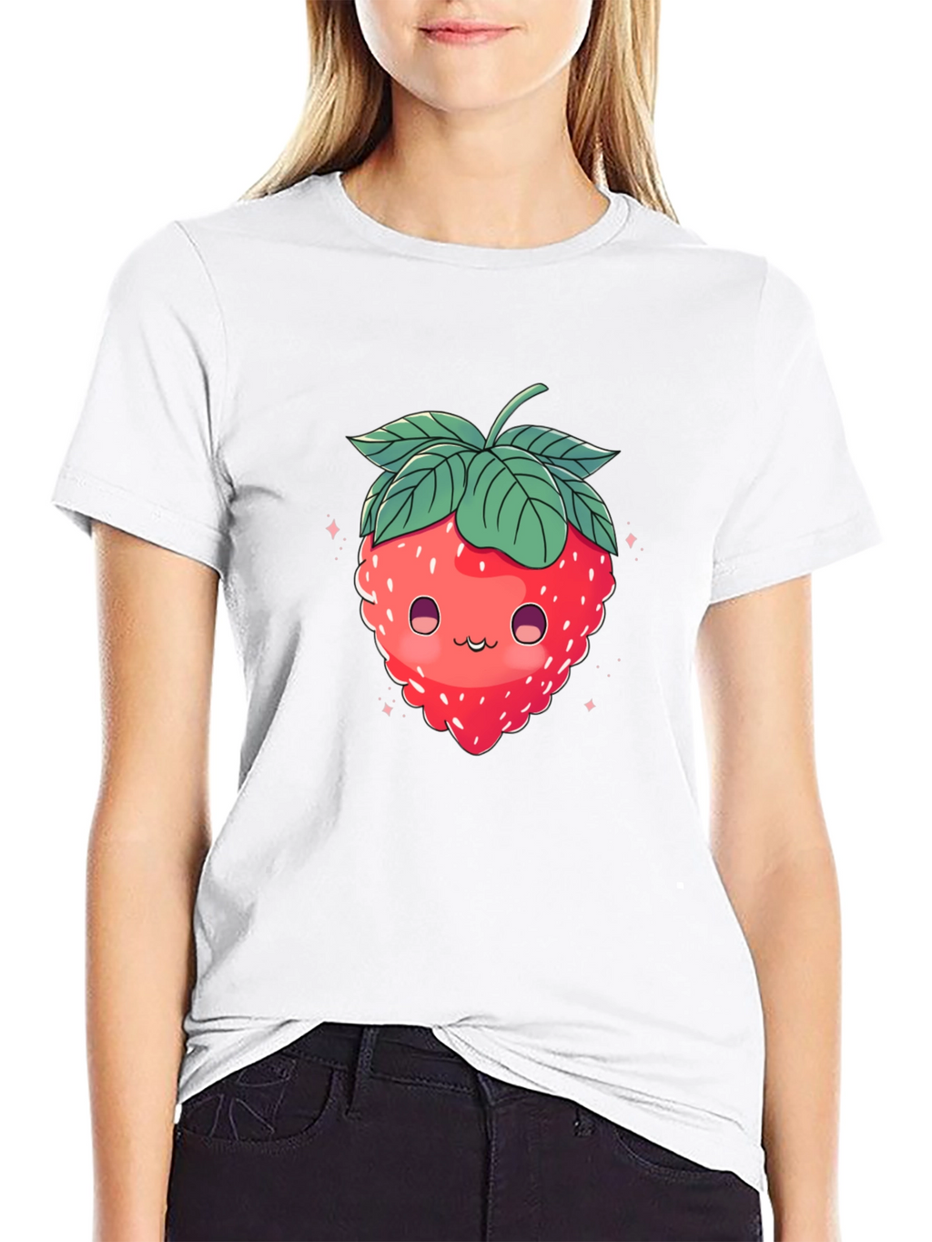 Cute Strawberry Graphic Black T-Shirt