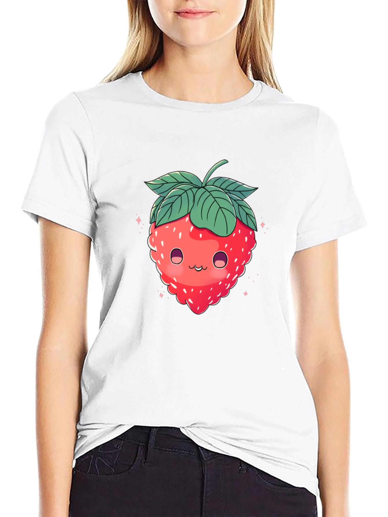 Cute Strawberry Graphic Black T-Shirt