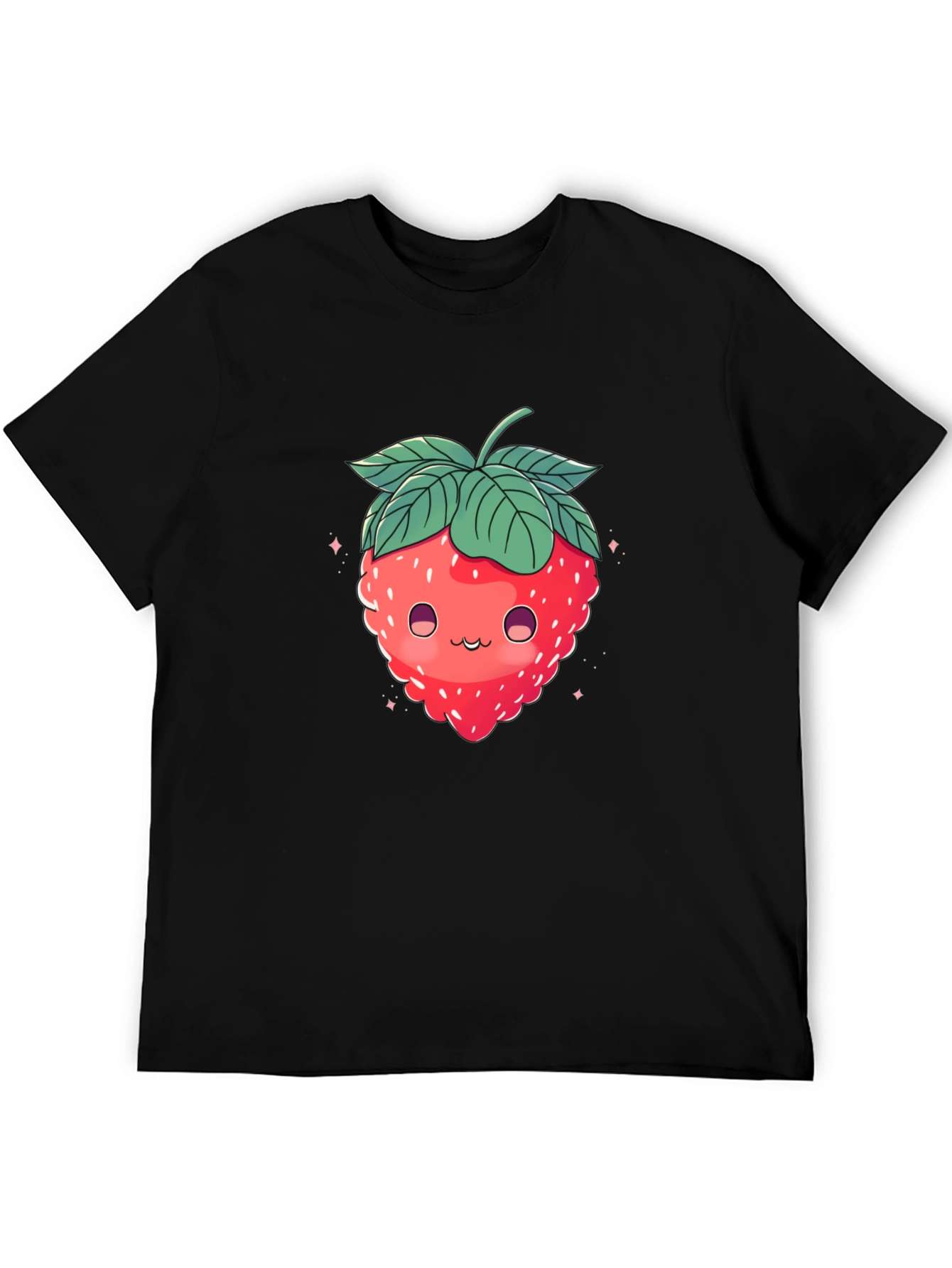 Cute Strawberry Graphic Black T-Shirt