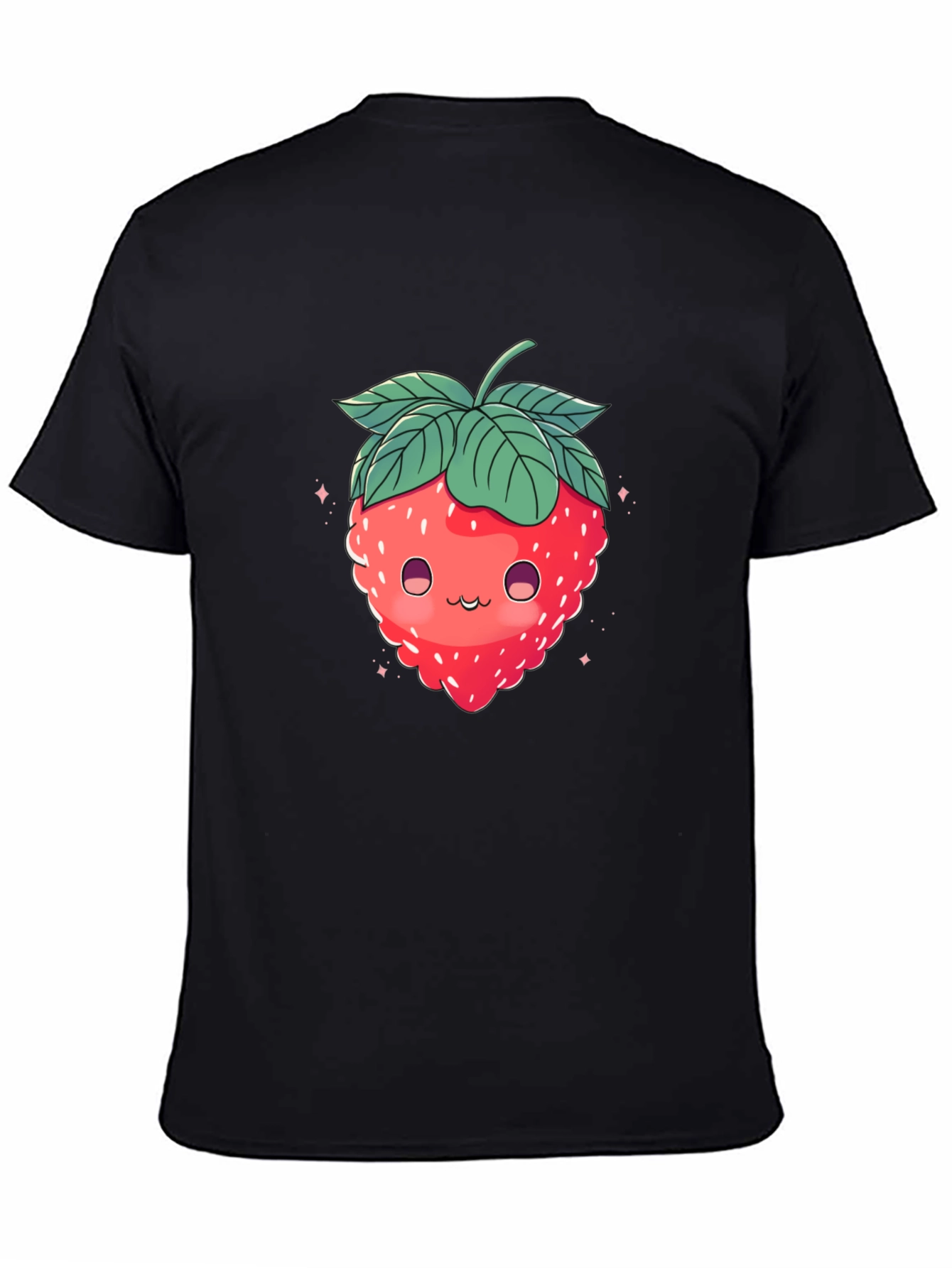 Cute Strawberry Graphic Black T-Shirt