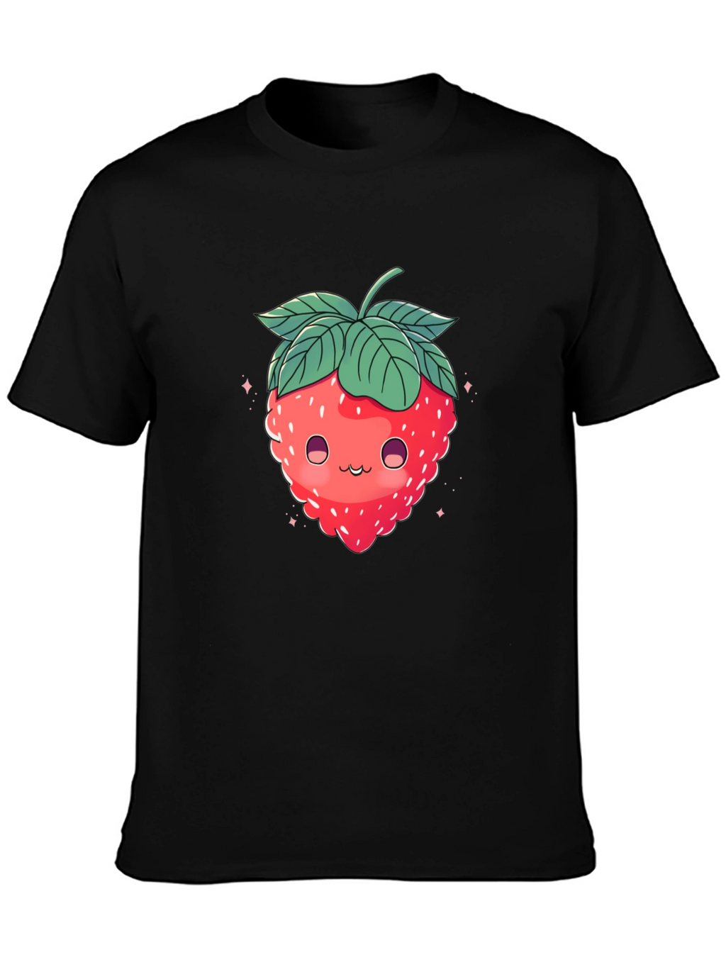 Cute Strawberry Graphic Black T-Shirt