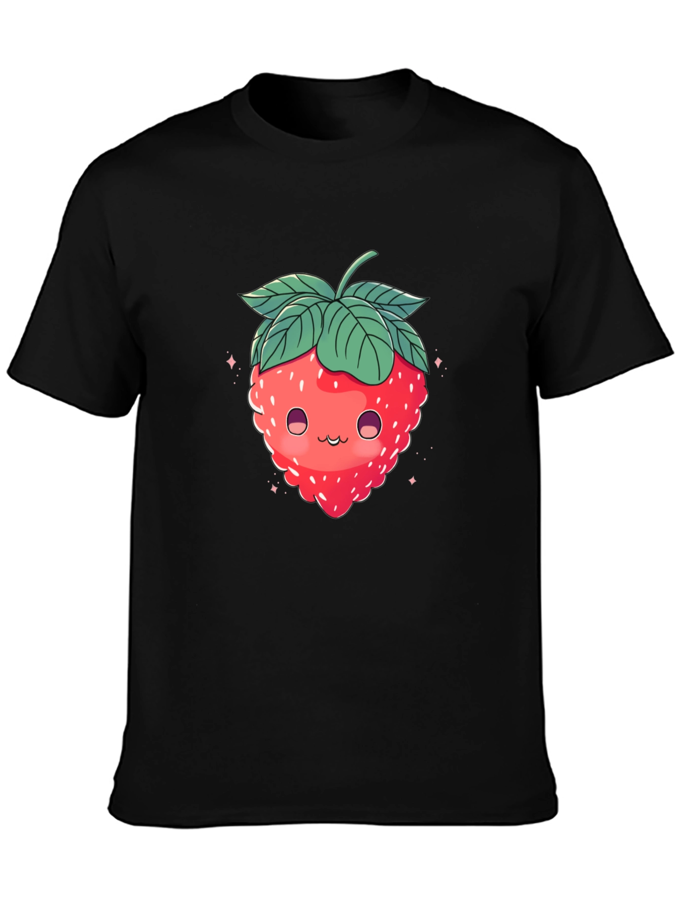 Cute Strawberry Graphic Black T-Shirt