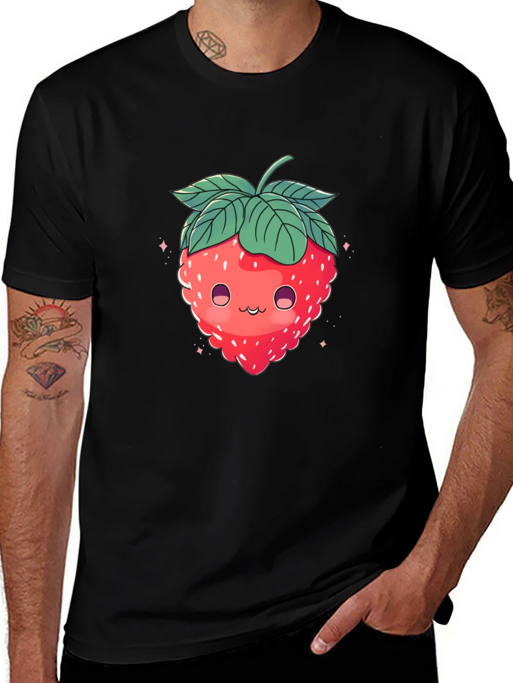 Cute Strawberry Graphic Black T-Shirt