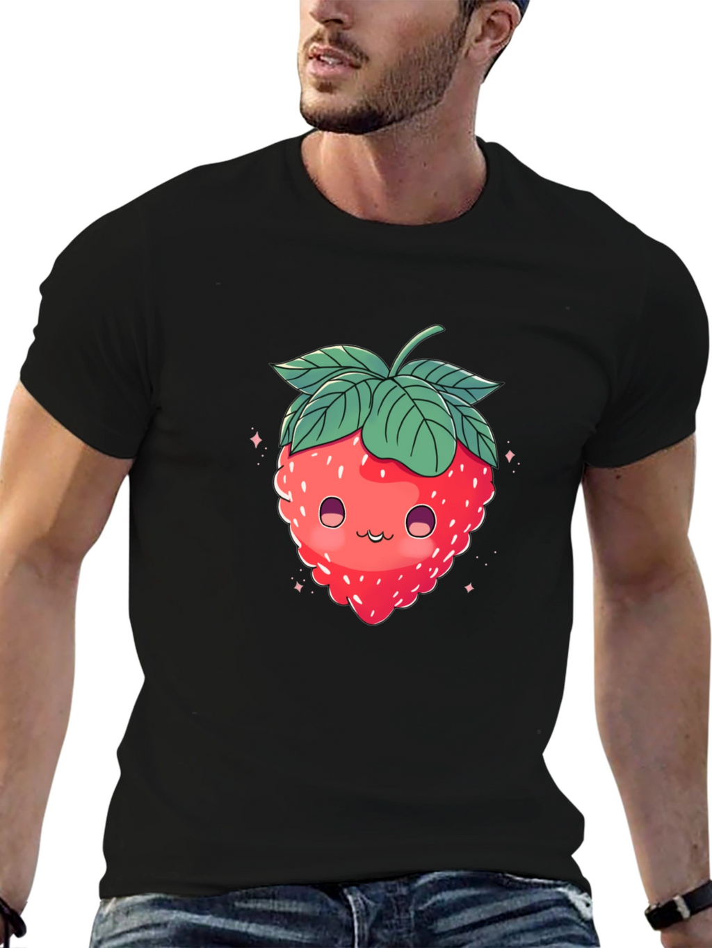 Cute Strawberry Graphic Black T-Shirt