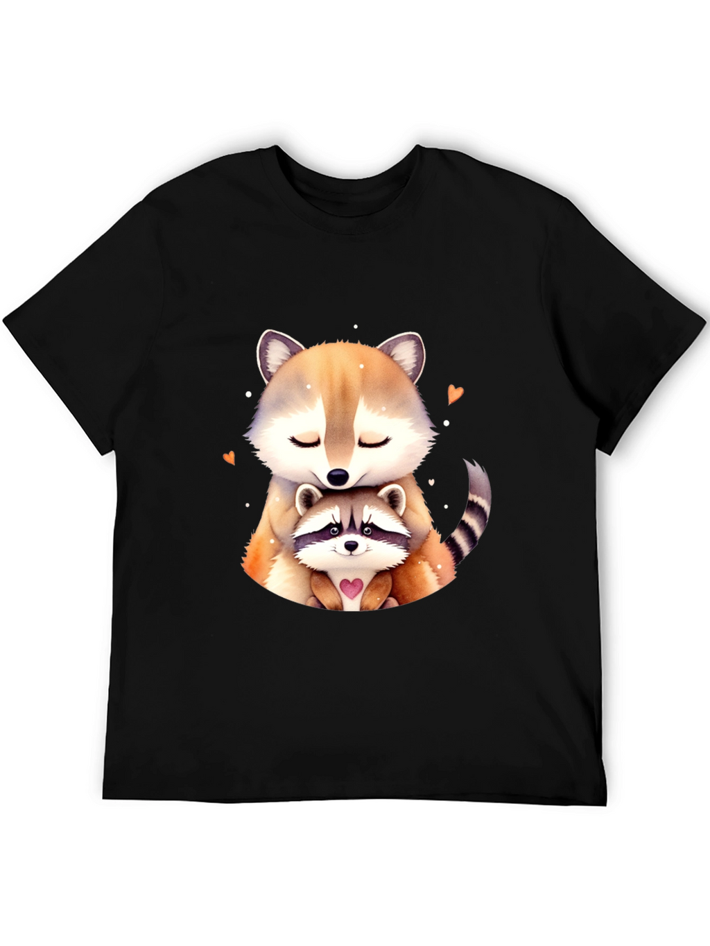 Cute Raccoon Mom and Baby Black T-Shirt