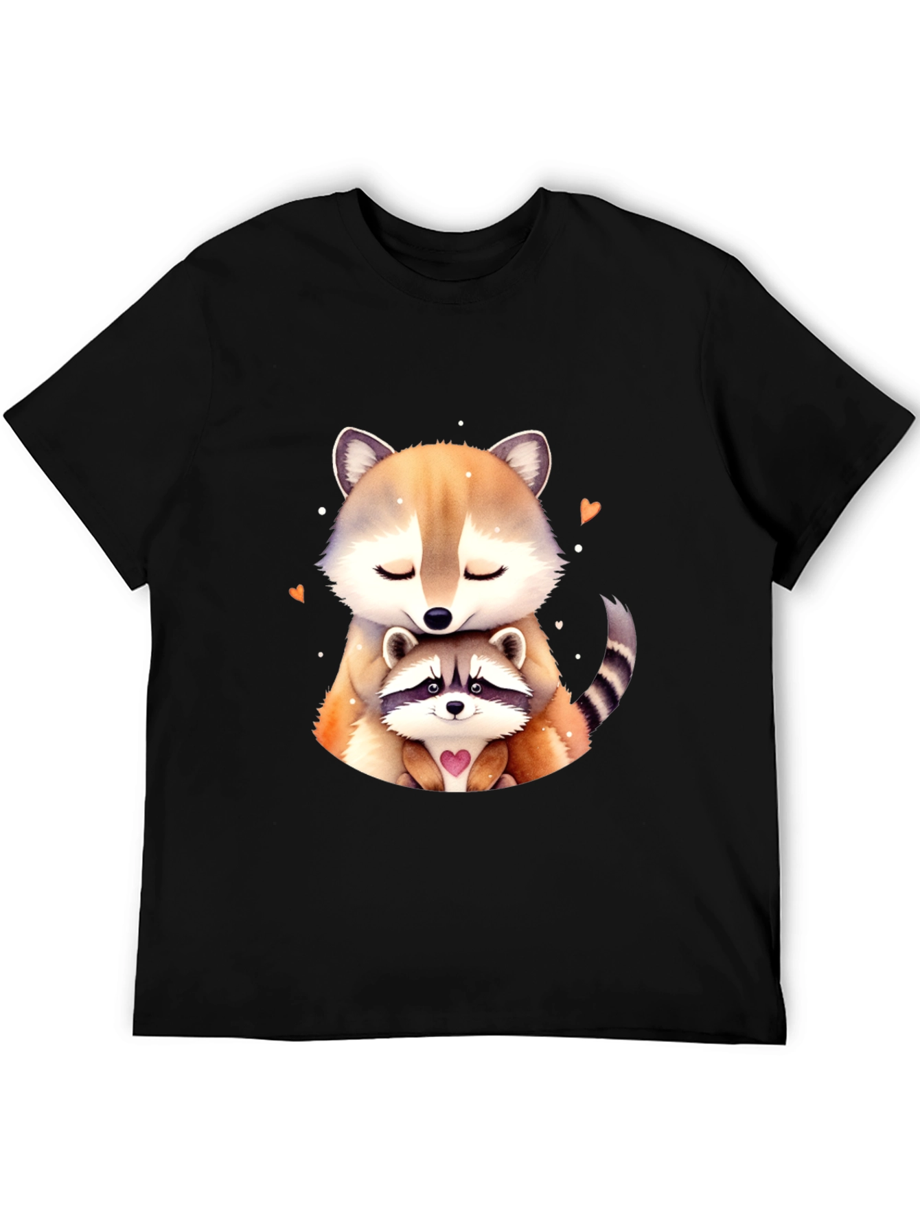 Cute Raccoon Mom and Baby Black T-Shirt