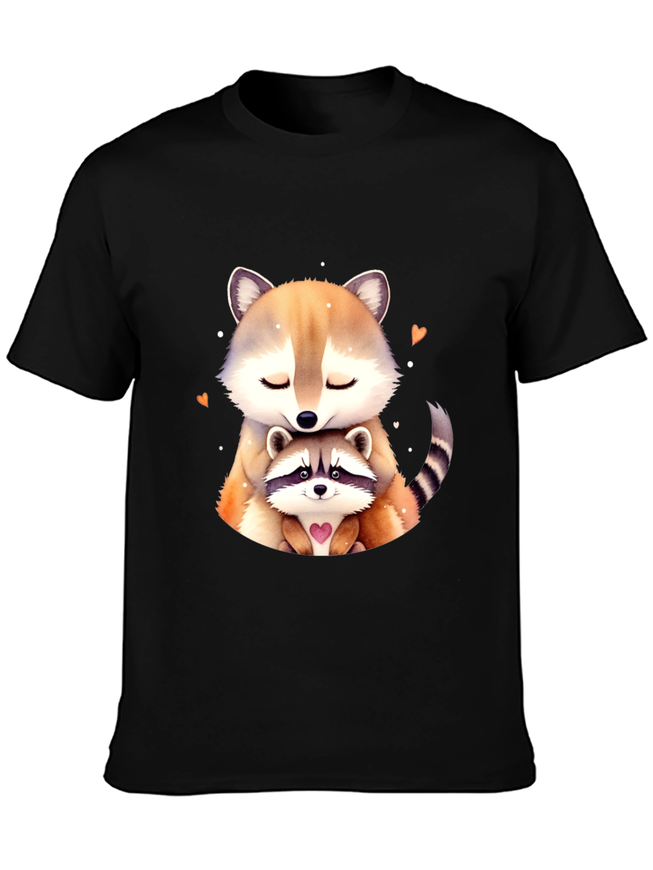 Cute Raccoon Mom and Baby Black T-Shirt