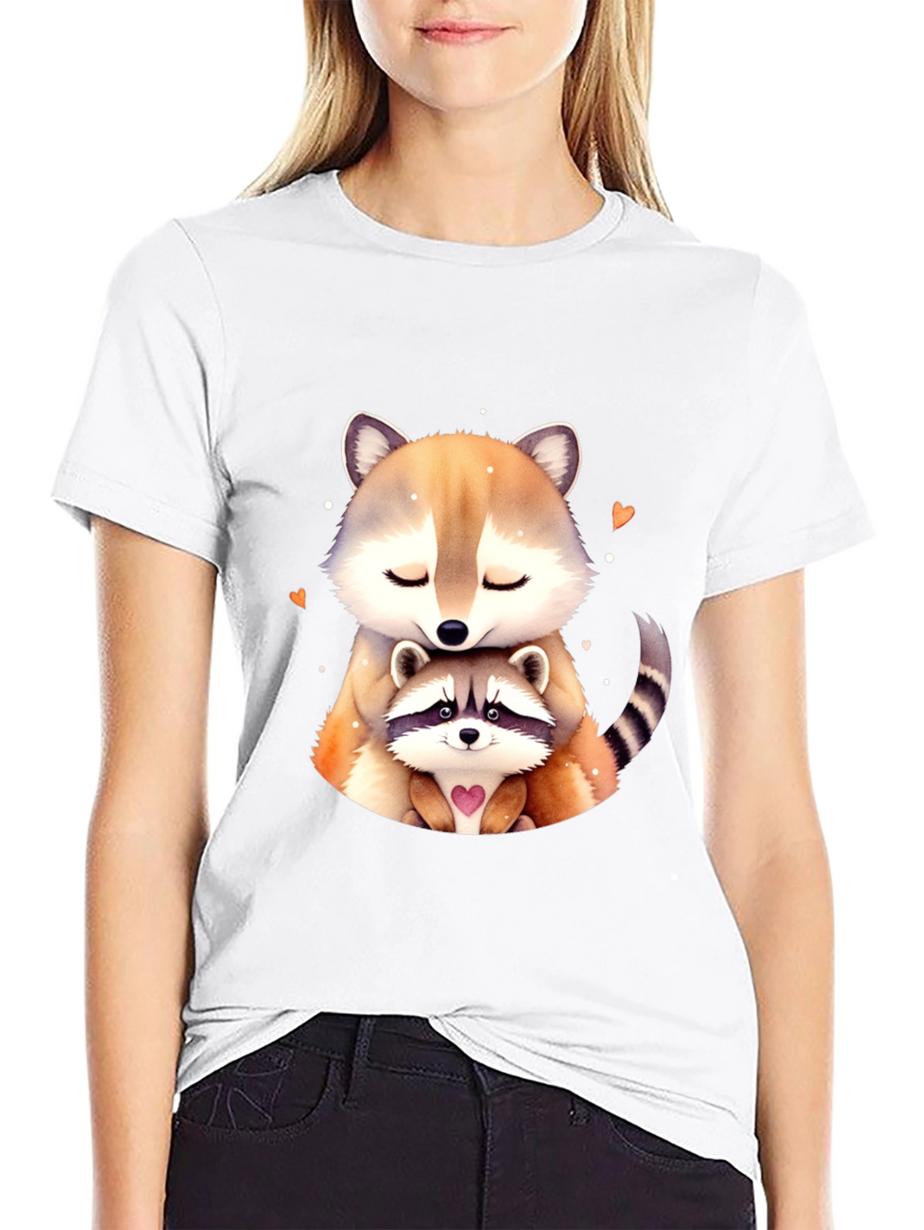 Cute Raccoon Mom and Baby Black T-Shirt