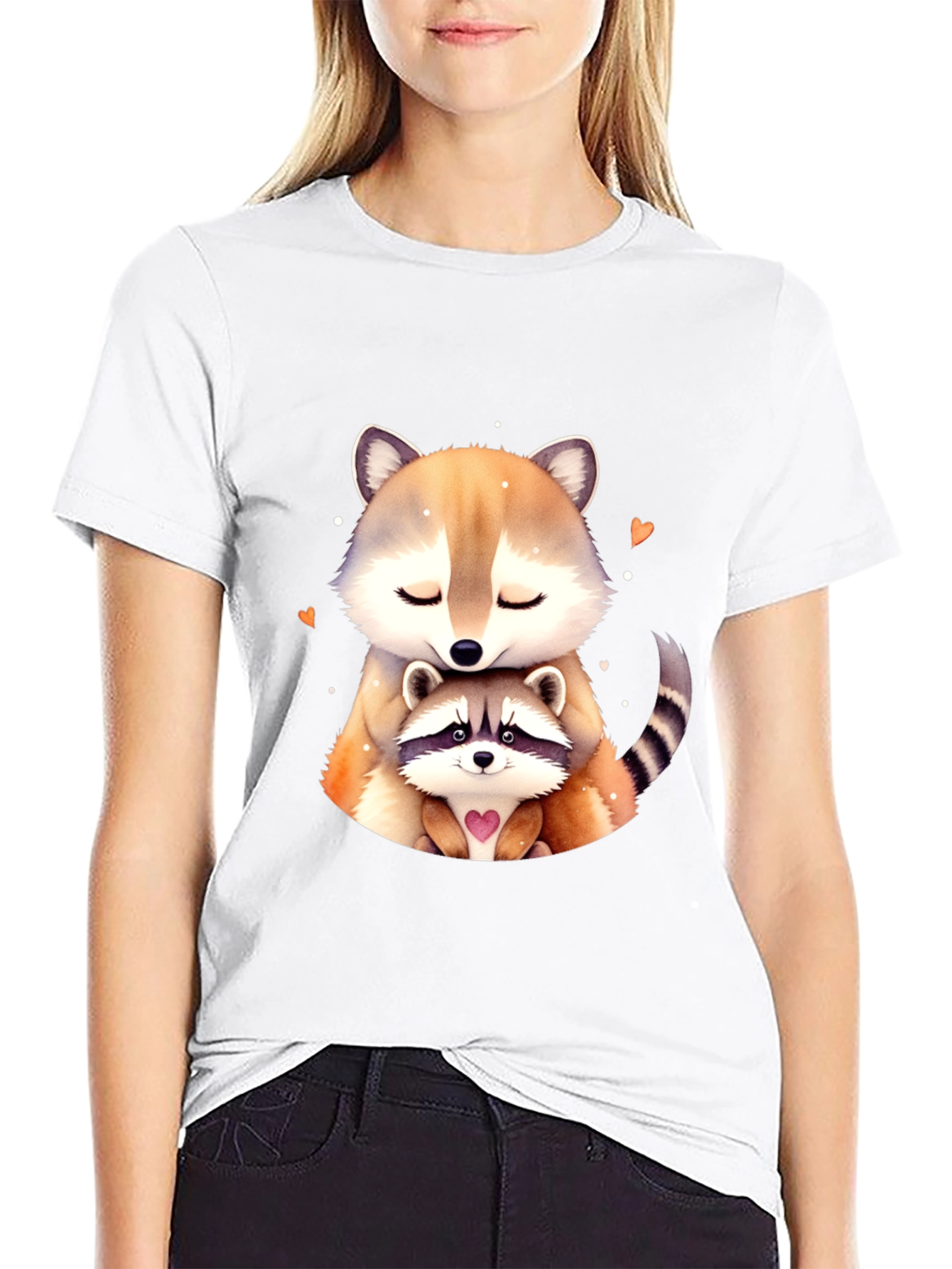 Cute Raccoon Mom and Baby Black T-Shirt
