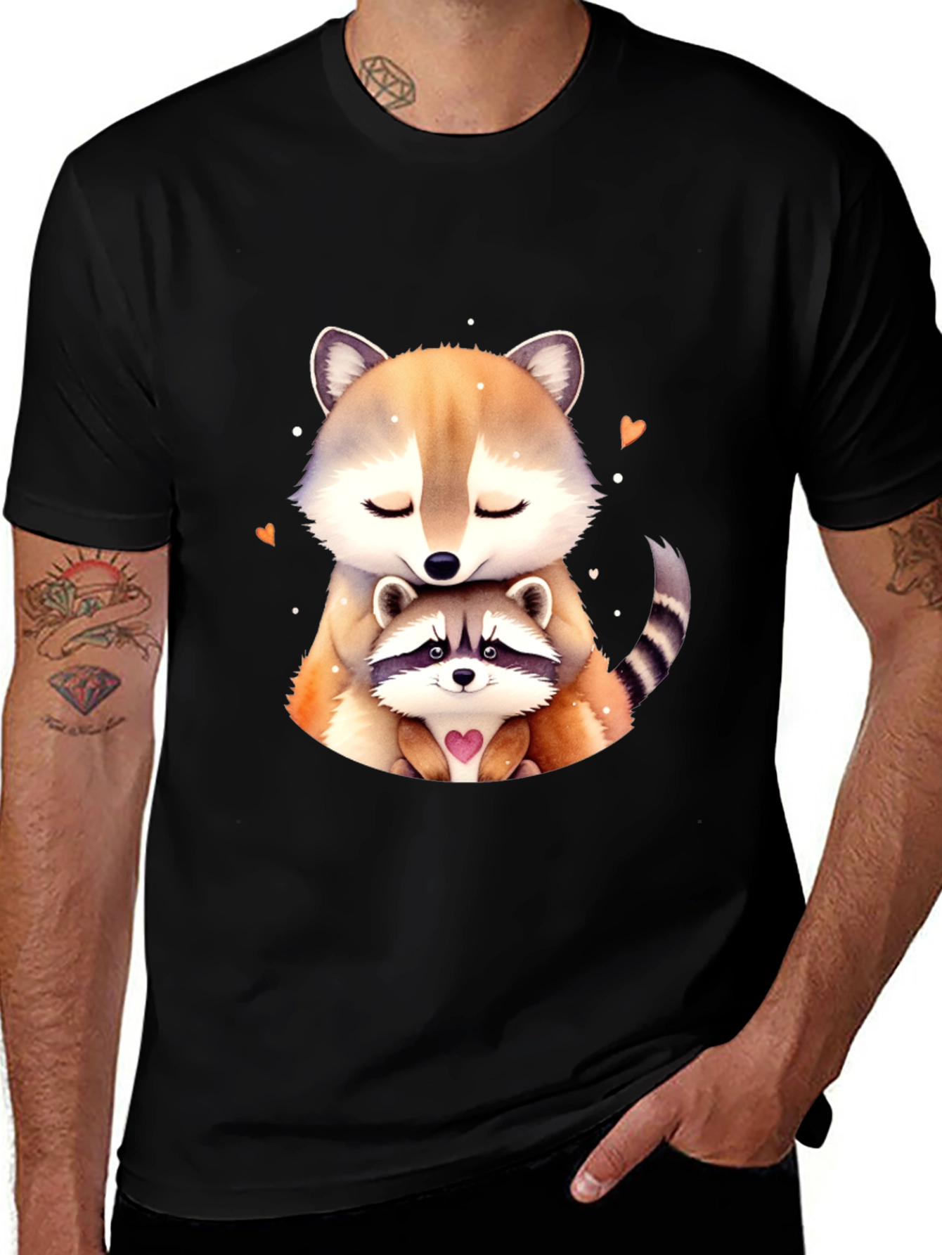 Cute Raccoon Mom and Baby Black T-Shirt