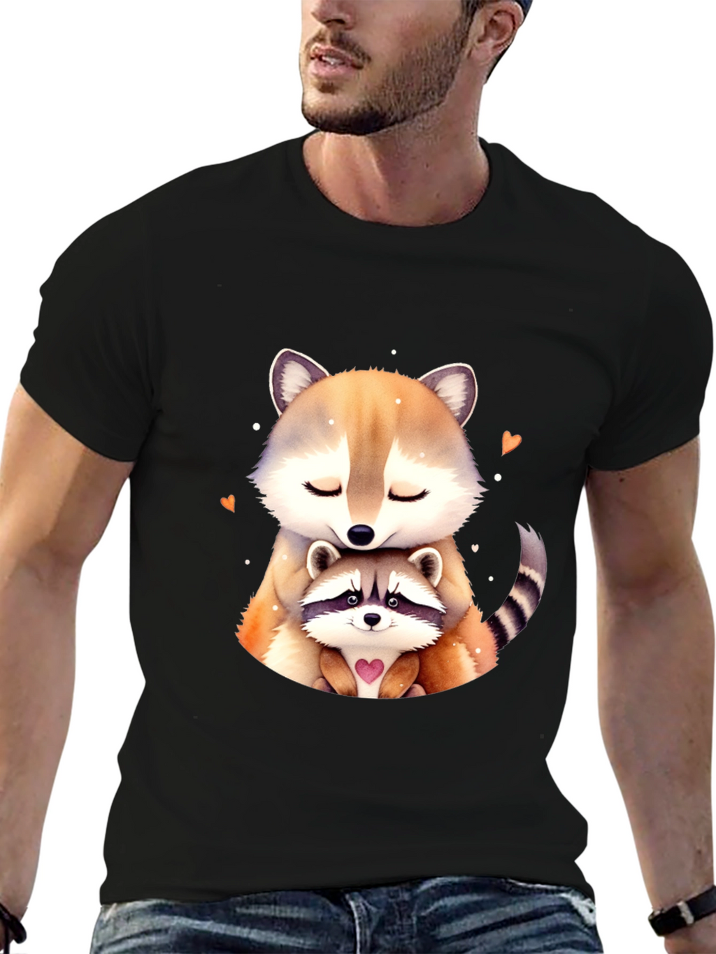 Cute Raccoon Mom and Baby Black T-Shirt