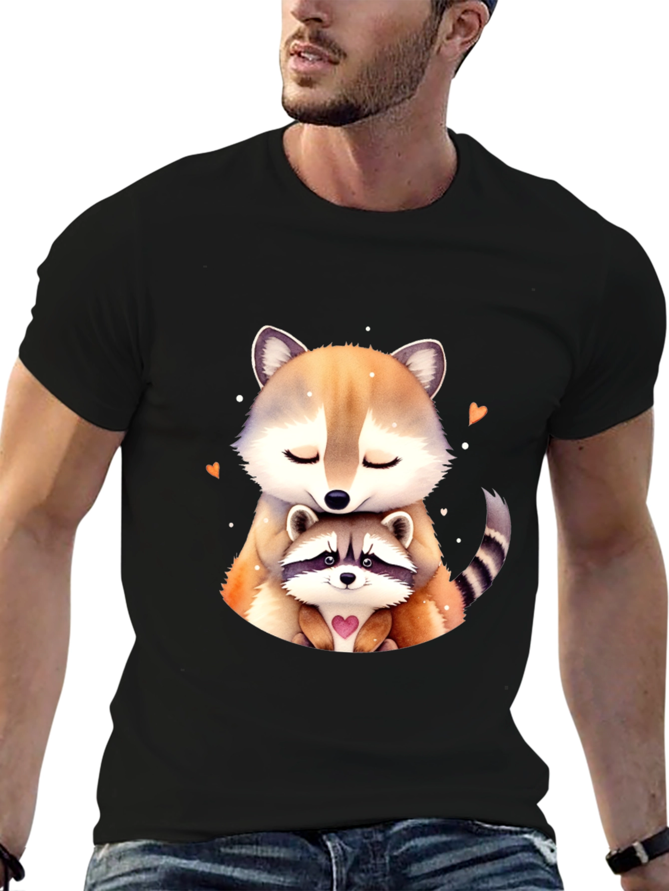 Cute Raccoon Mom and Baby Black T-Shirt