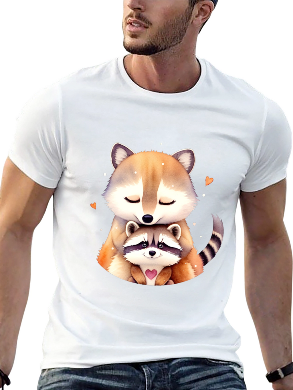 Cute Raccoon Mom and Baby Black T-Shirt
