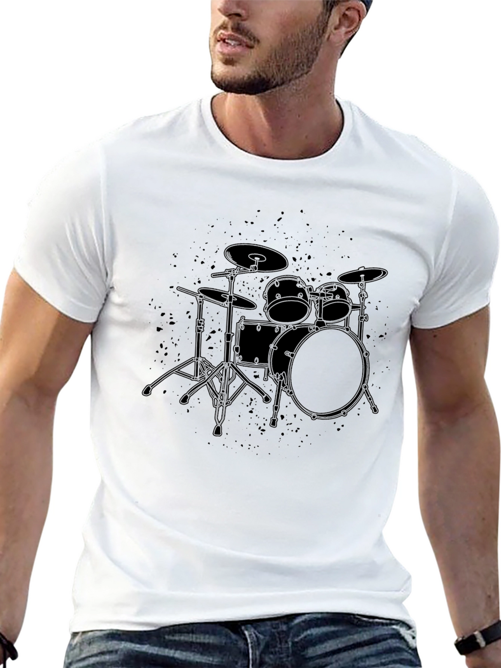 Drum Kit Graphic Tee - Musicians Black Cotton T-Shirt