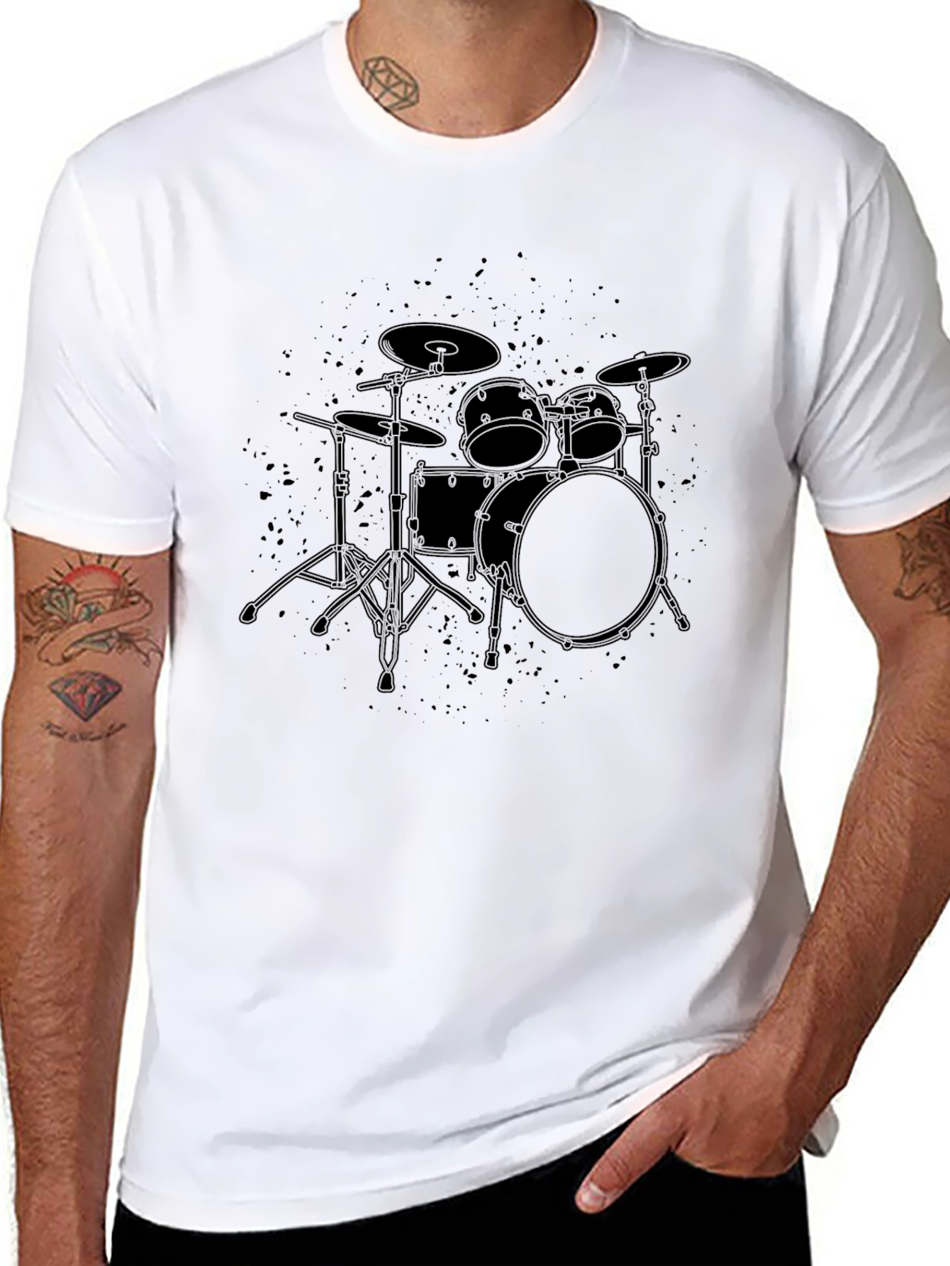 Drum Kit Graphic Tee - Musicians Black Cotton T-Shirt