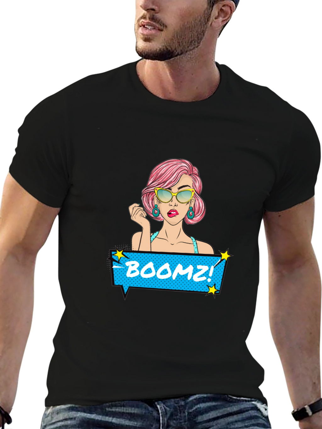 Boomz! Comic Style Graphic Tee - Black Cotton T-Shirt