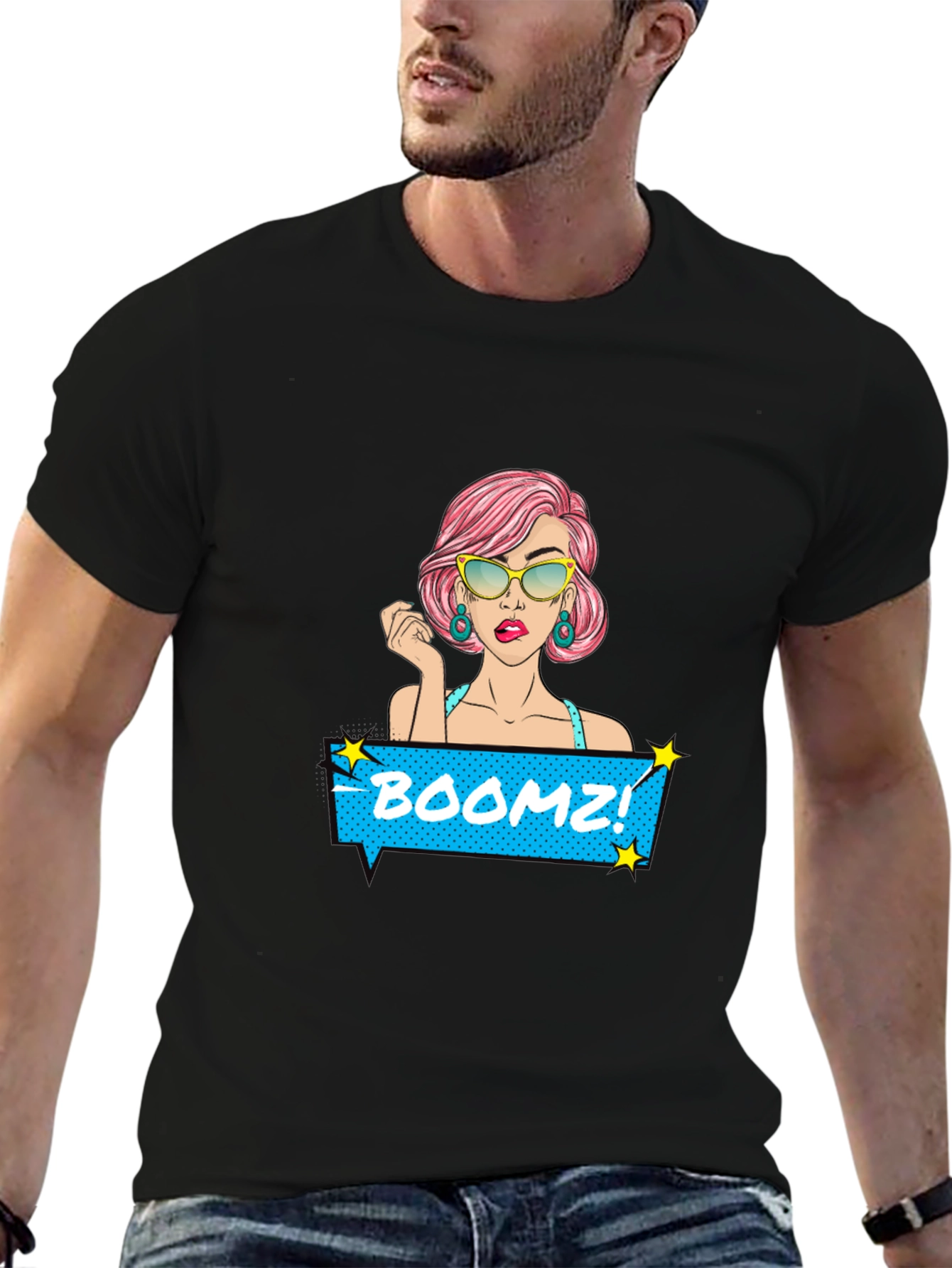 Boomz! Comic Style Graphic Tee - Black Cotton T-Shirt