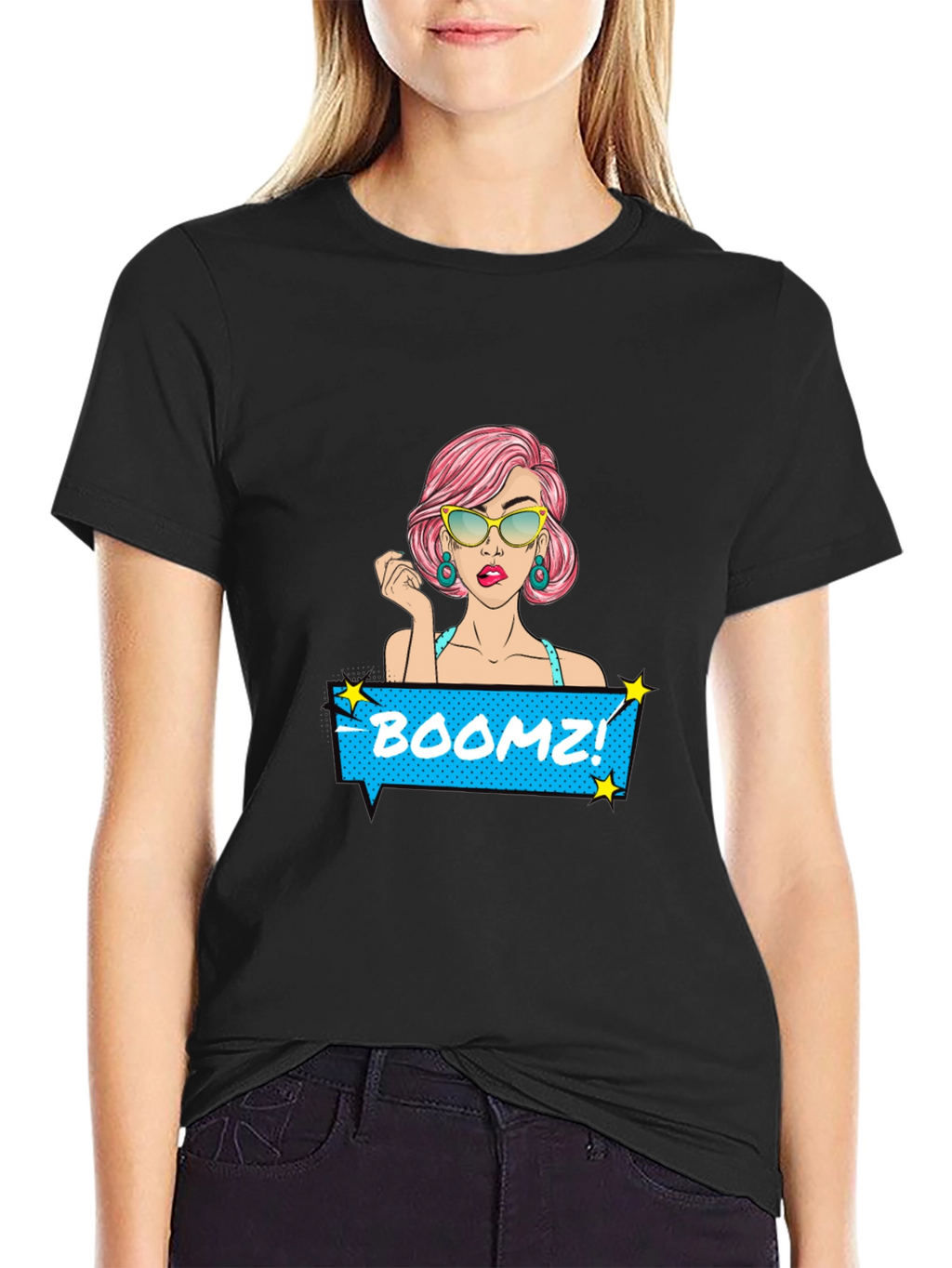 Boomz! Comic Style Graphic Tee - Black Cotton T-Shirt