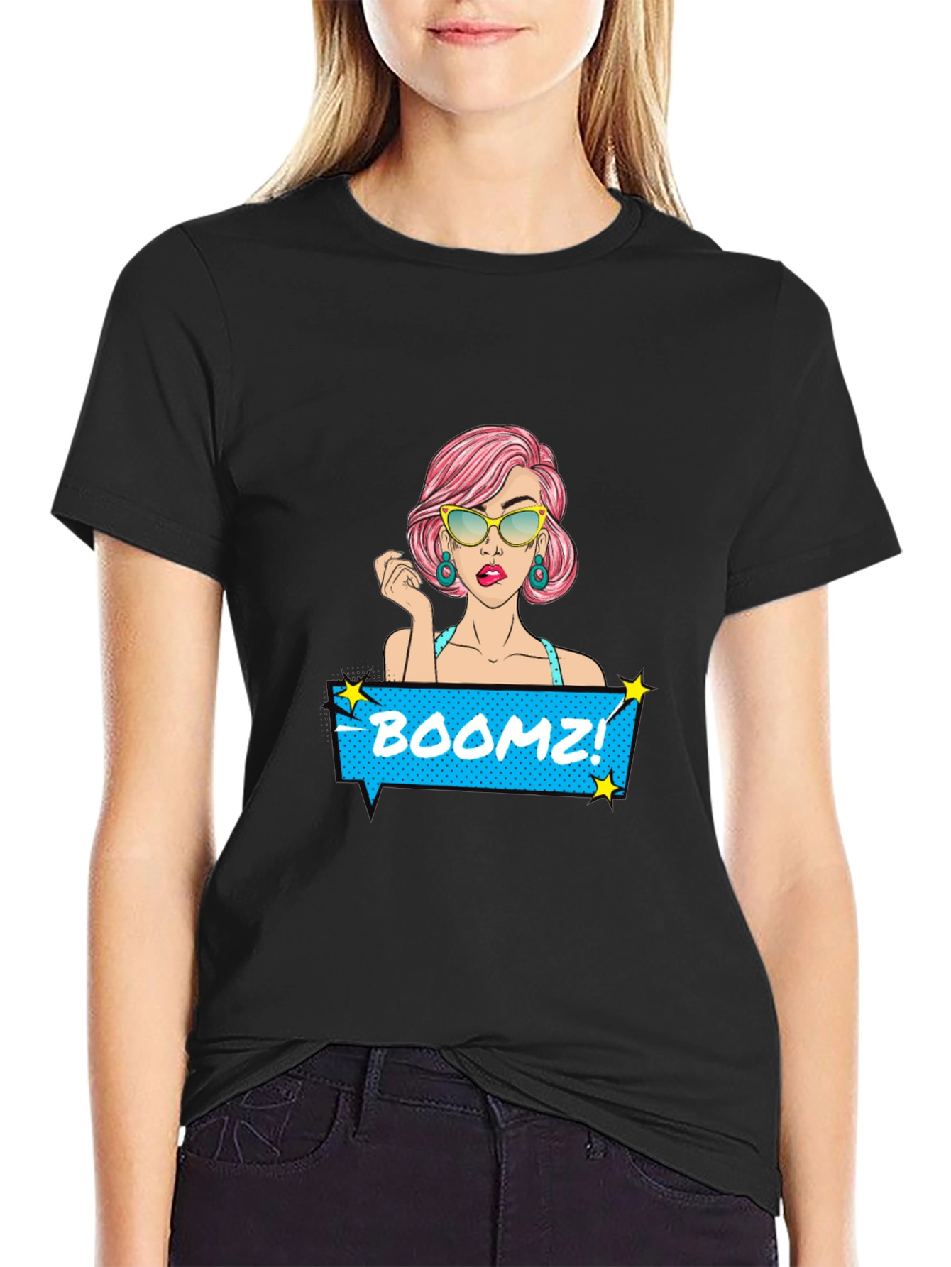 Boomz! Comic Style Graphic Tee - Black Cotton T-Shirt