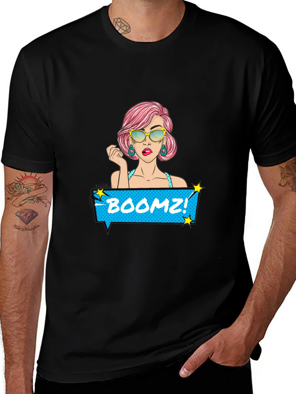 Boomz! Comic Style Graphic Tee - Black Cotton T-Shirt