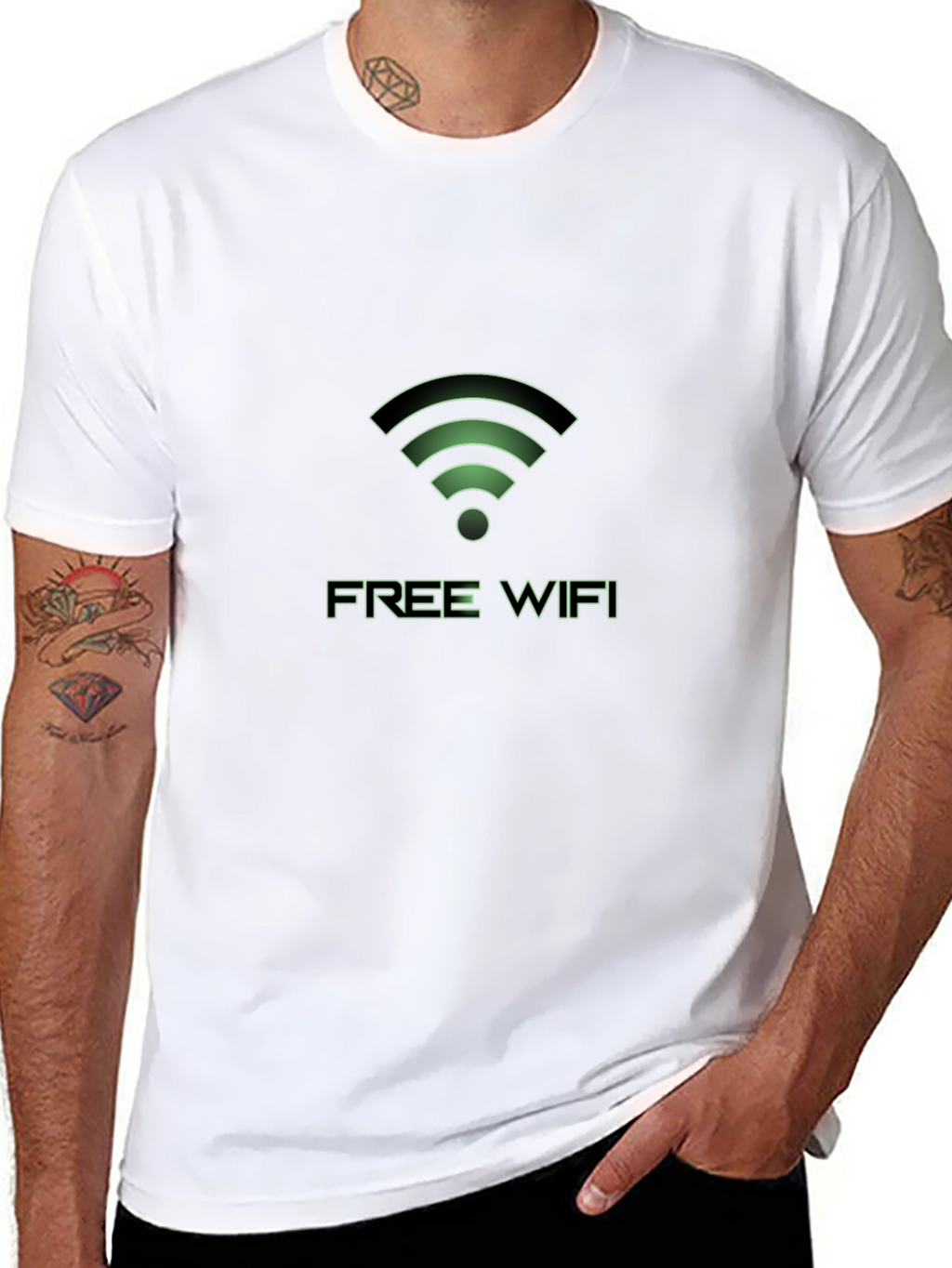 Free WiFi Graphic T-Shirt - Black Crew Neck Tee