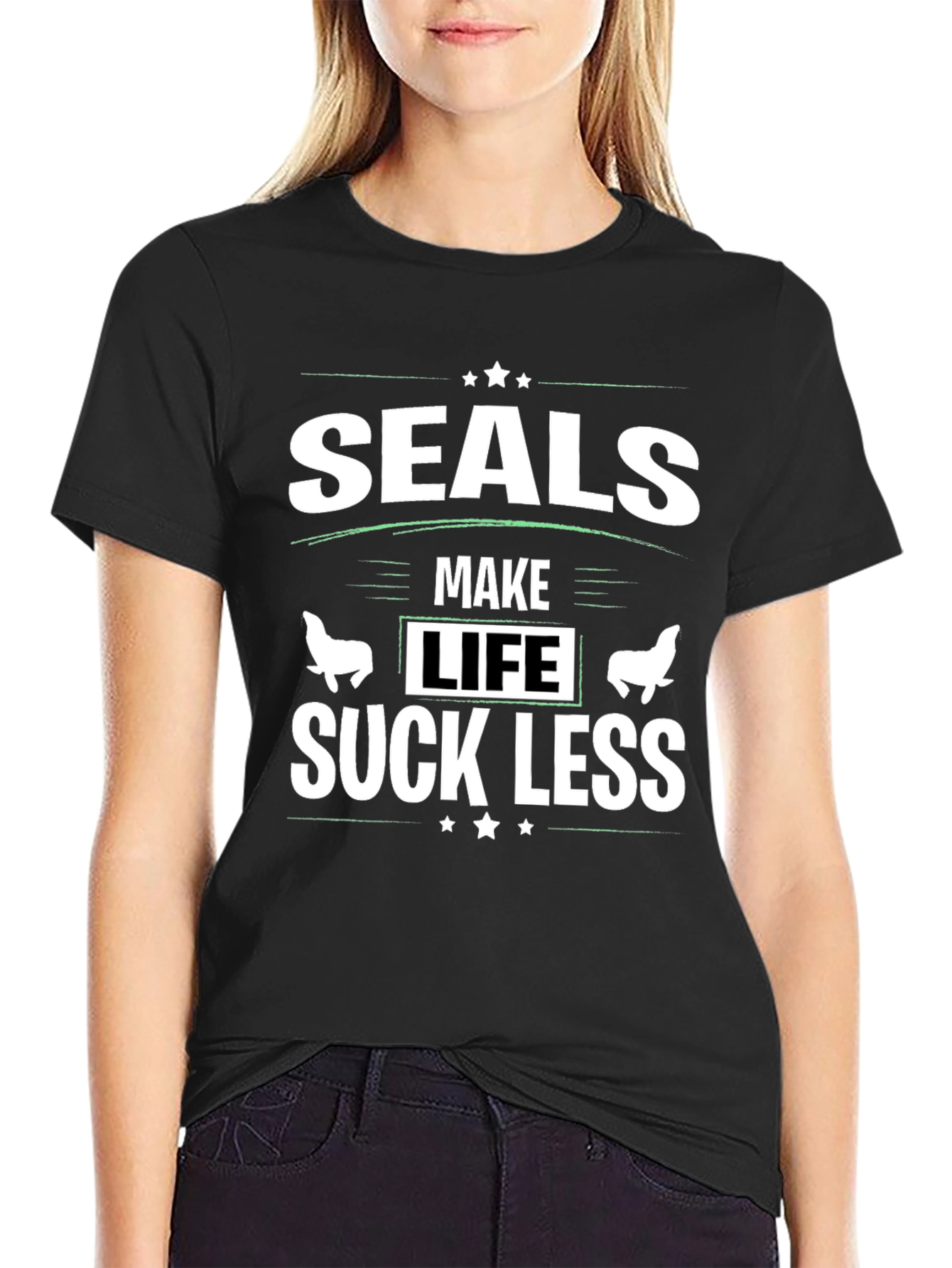 Seals Make Life Suck Less Black Graphic T-Shirt