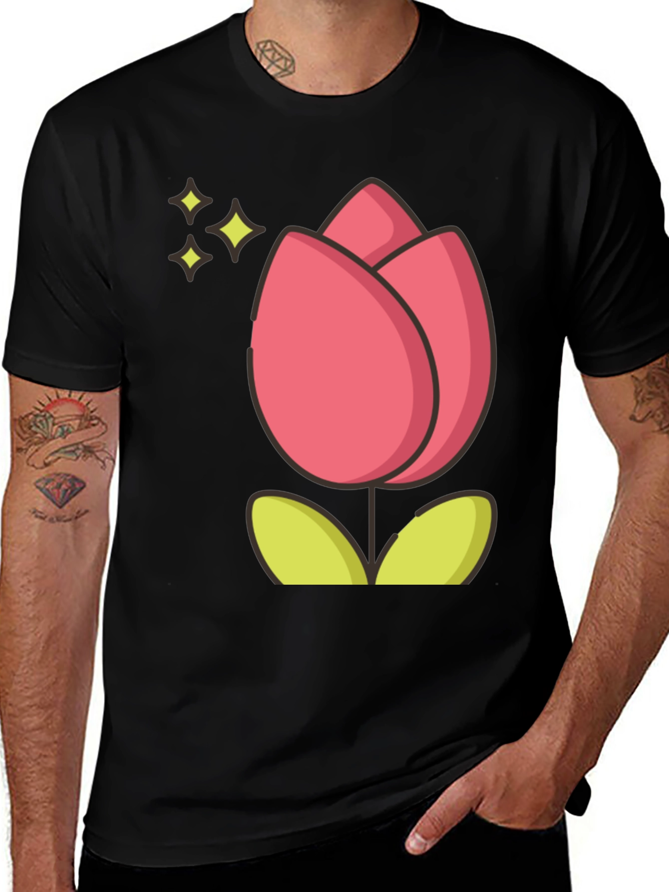Tulip Graphic Tee - Black Cotton T-Shirt