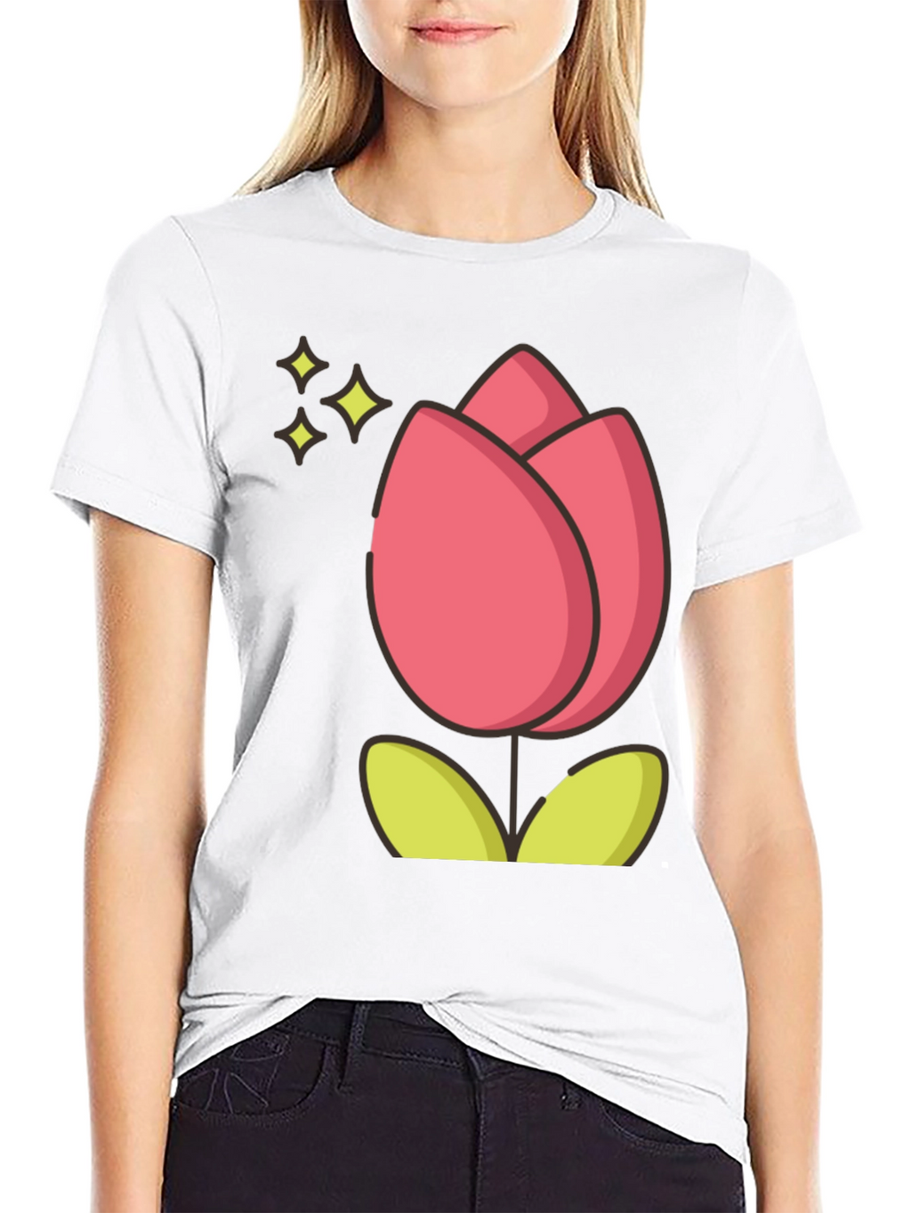 Tulip Graphic Tee - Black Cotton T-Shirt