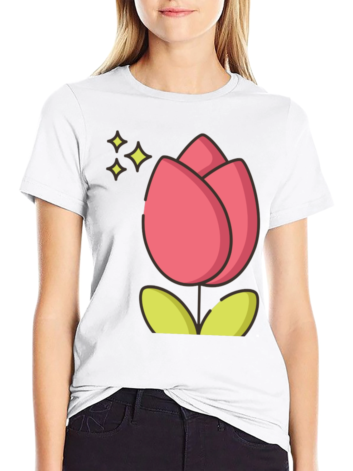 Tulip Graphic Tee - Black Cotton T-Shirt