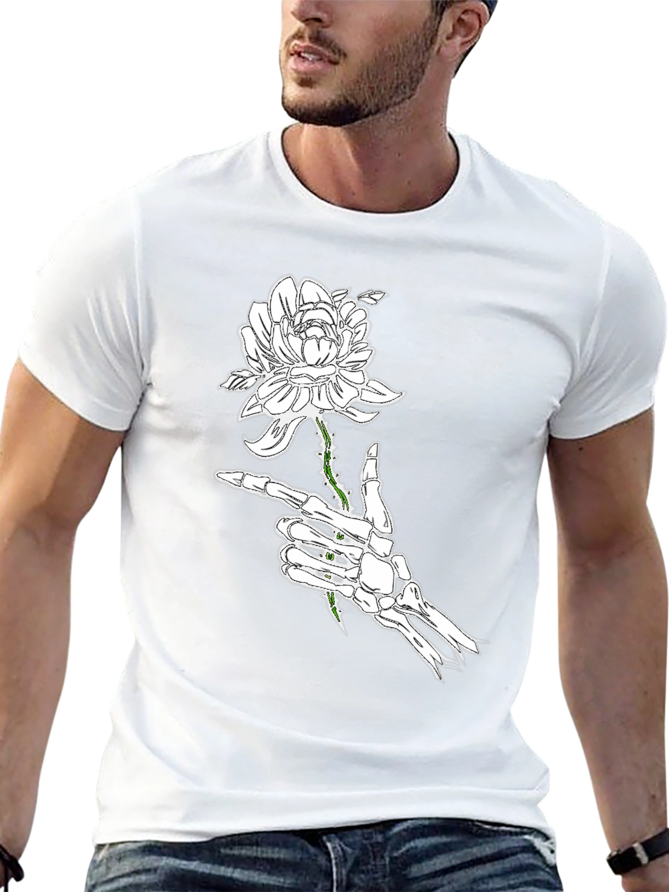 Skeleton Hand Rose Black Graphic Tee