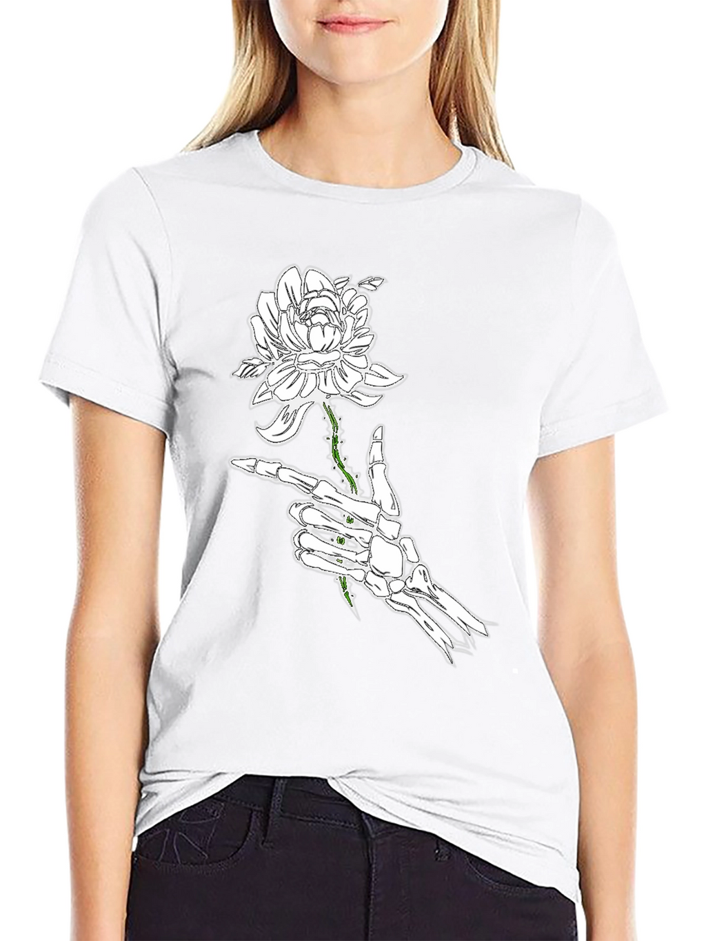 Skeleton Hand Rose Black Graphic Tee