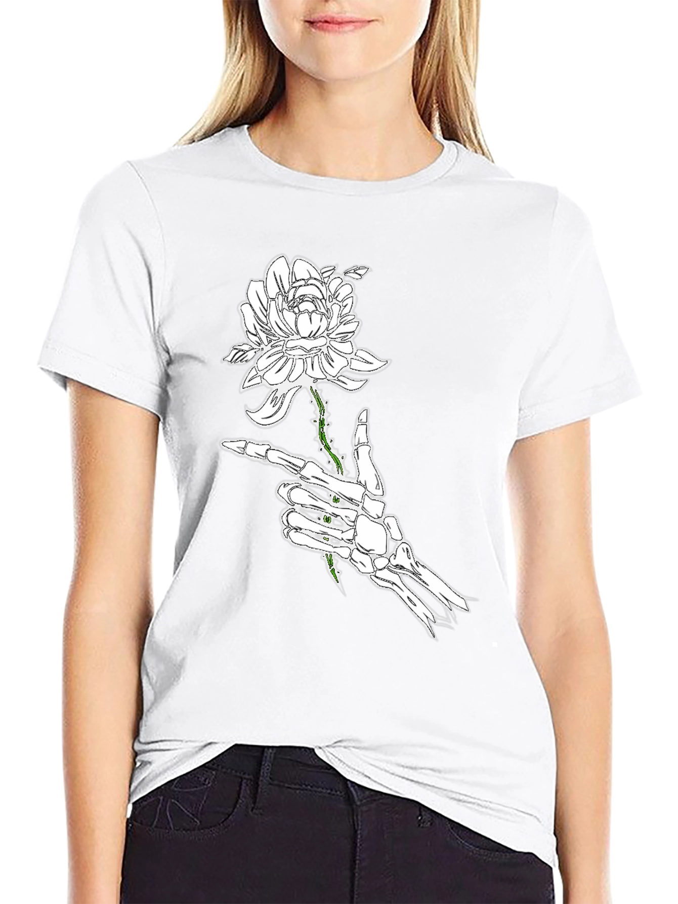 Skeleton Hand Rose Black Graphic Tee