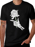 Skeleton Hand Rose Black Graphic Tee