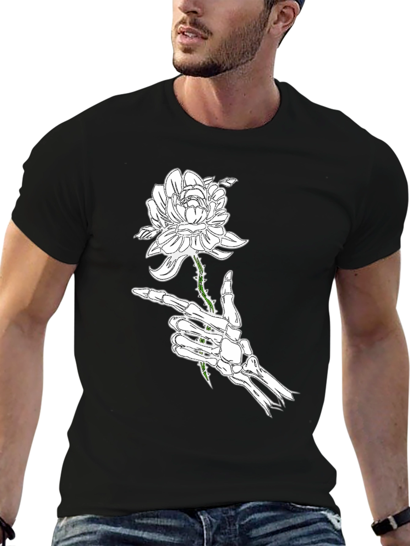 Skeleton Hand Rose Black Graphic Tee