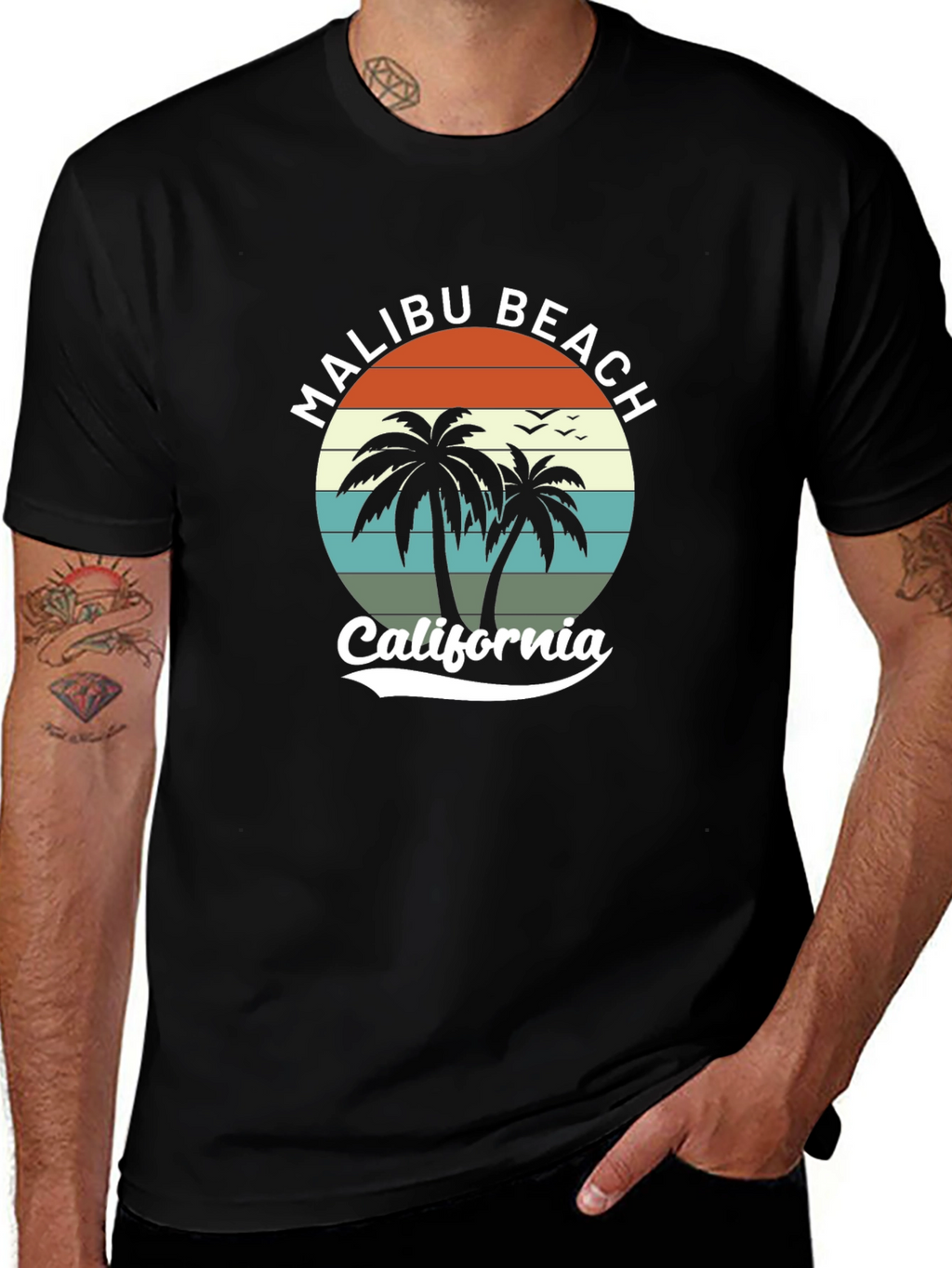 Malibu Beach California Black T-Shirt