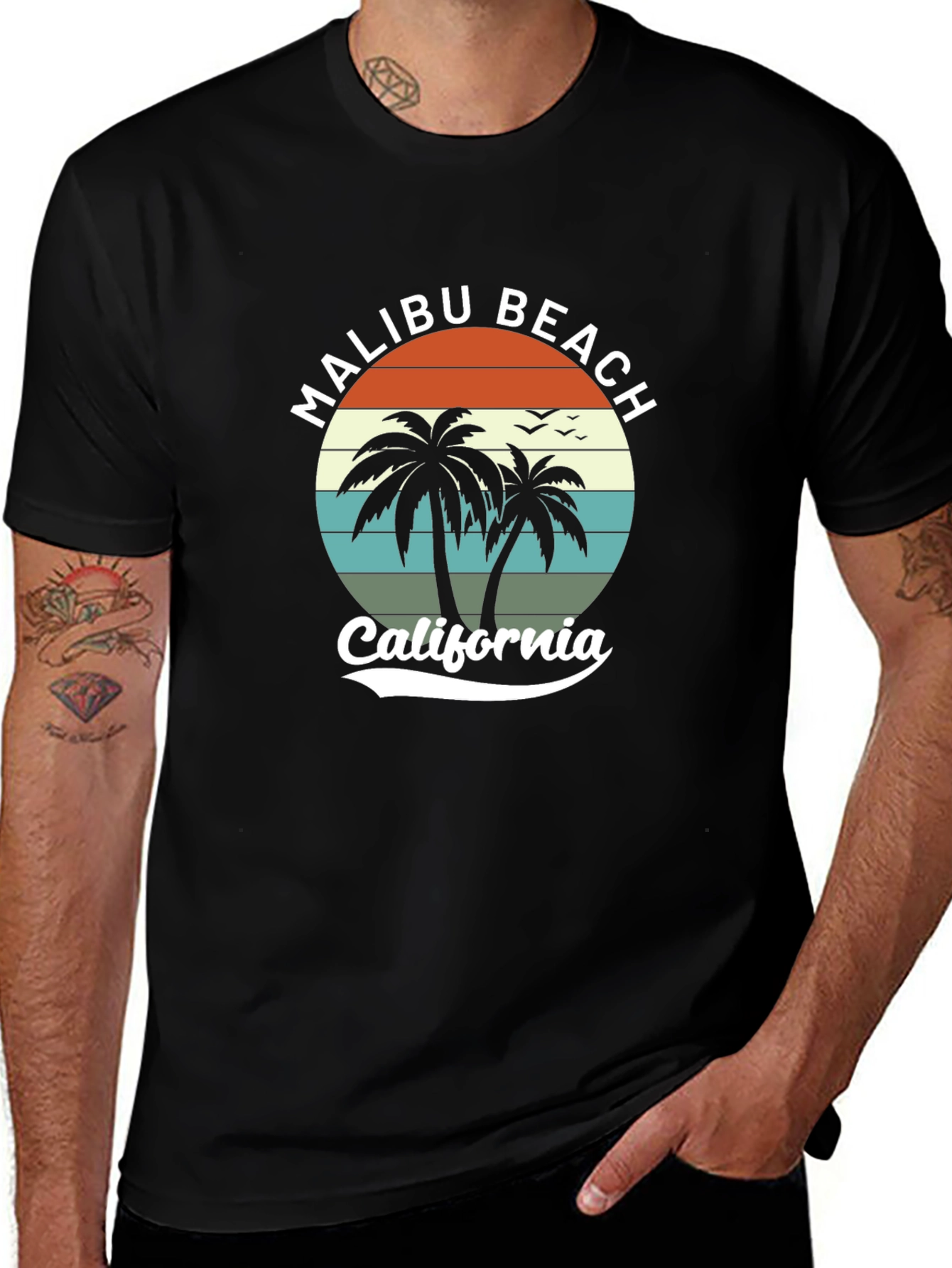 Malibu Beach California Black T-Shirt