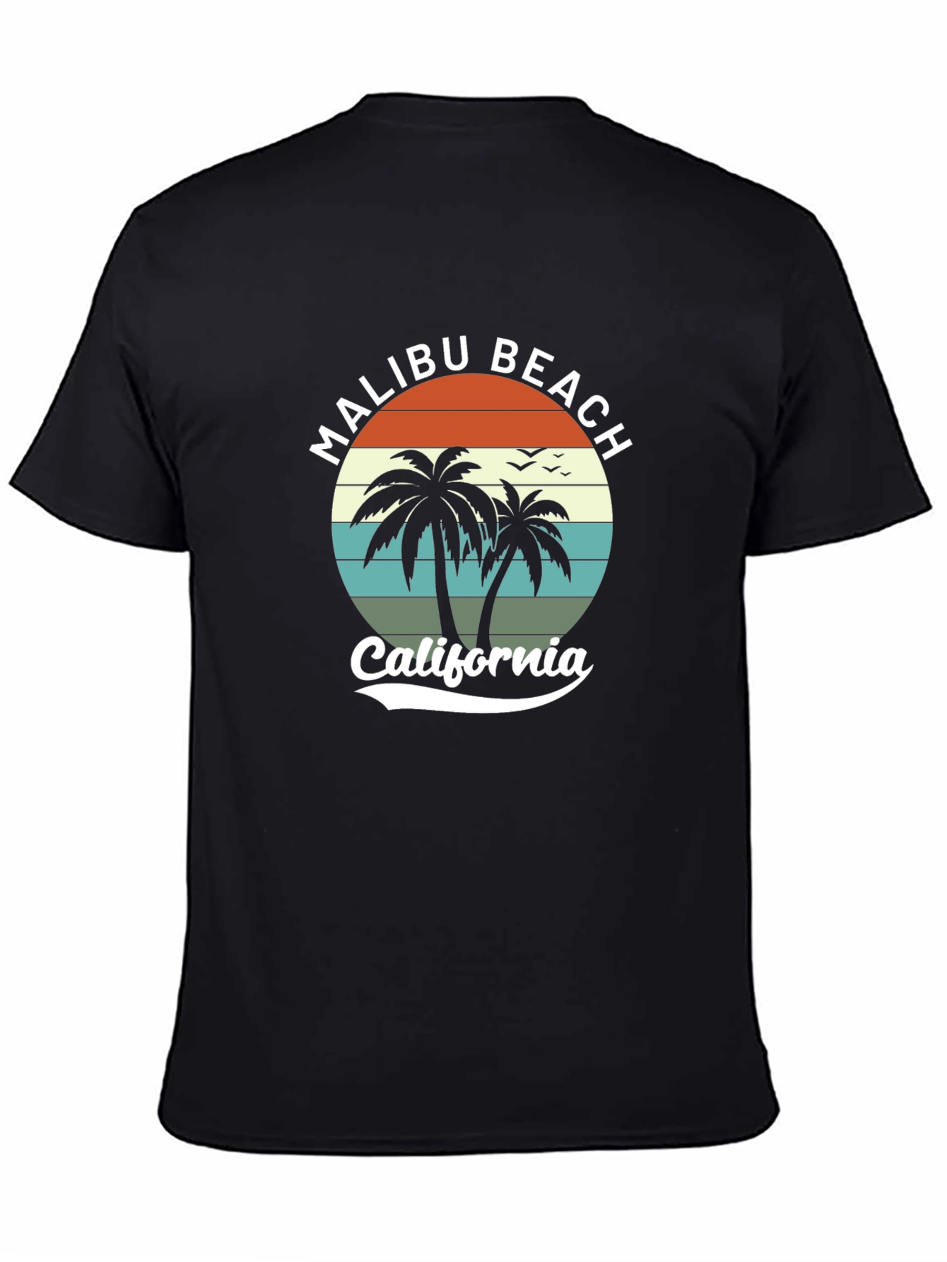 Malibu Beach California Black T-Shirt