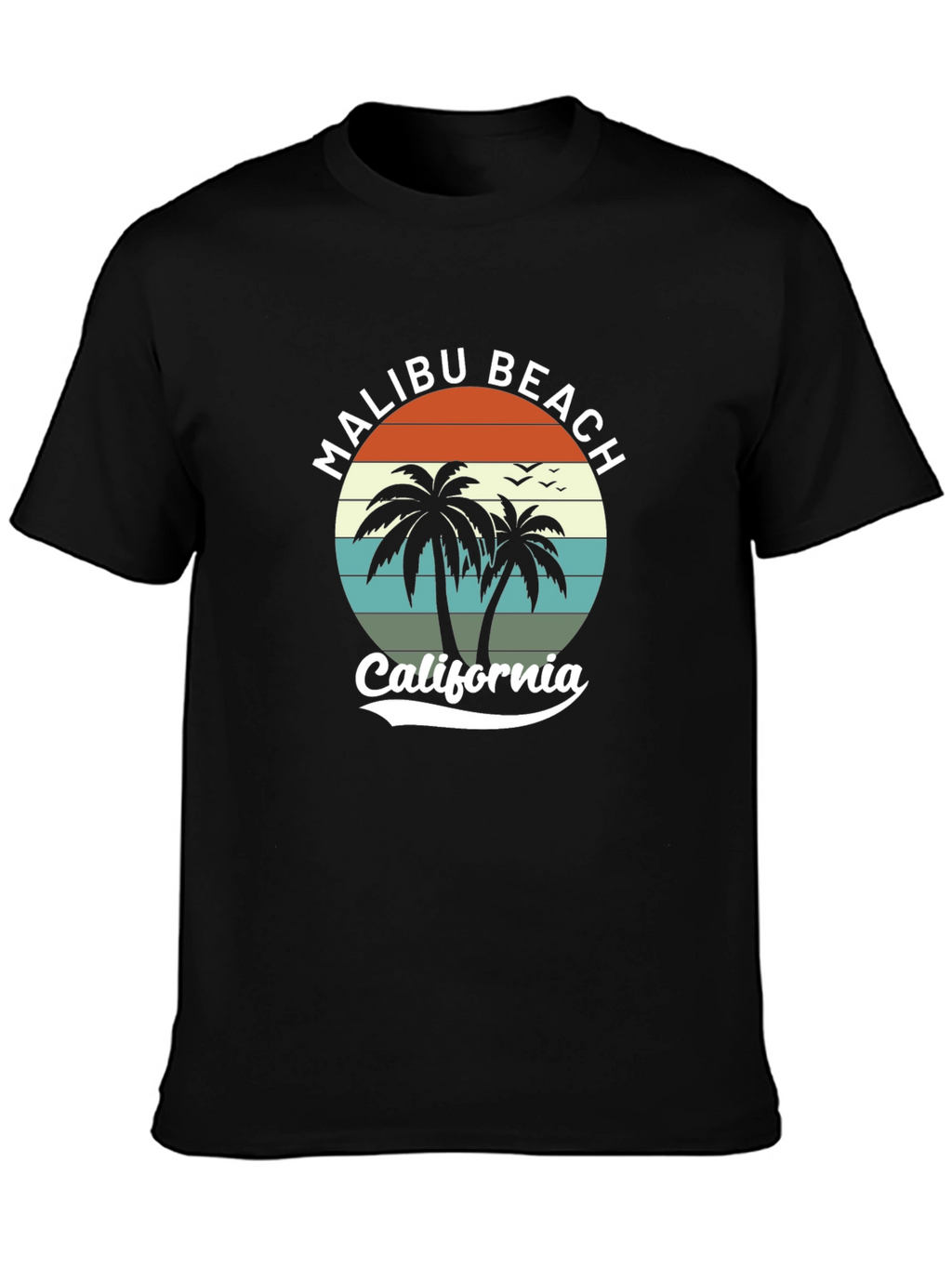 Malibu Beach California Black T-Shirt