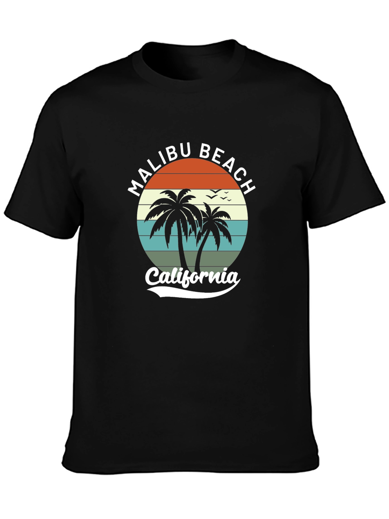 Malibu Beach California Black T-Shirt